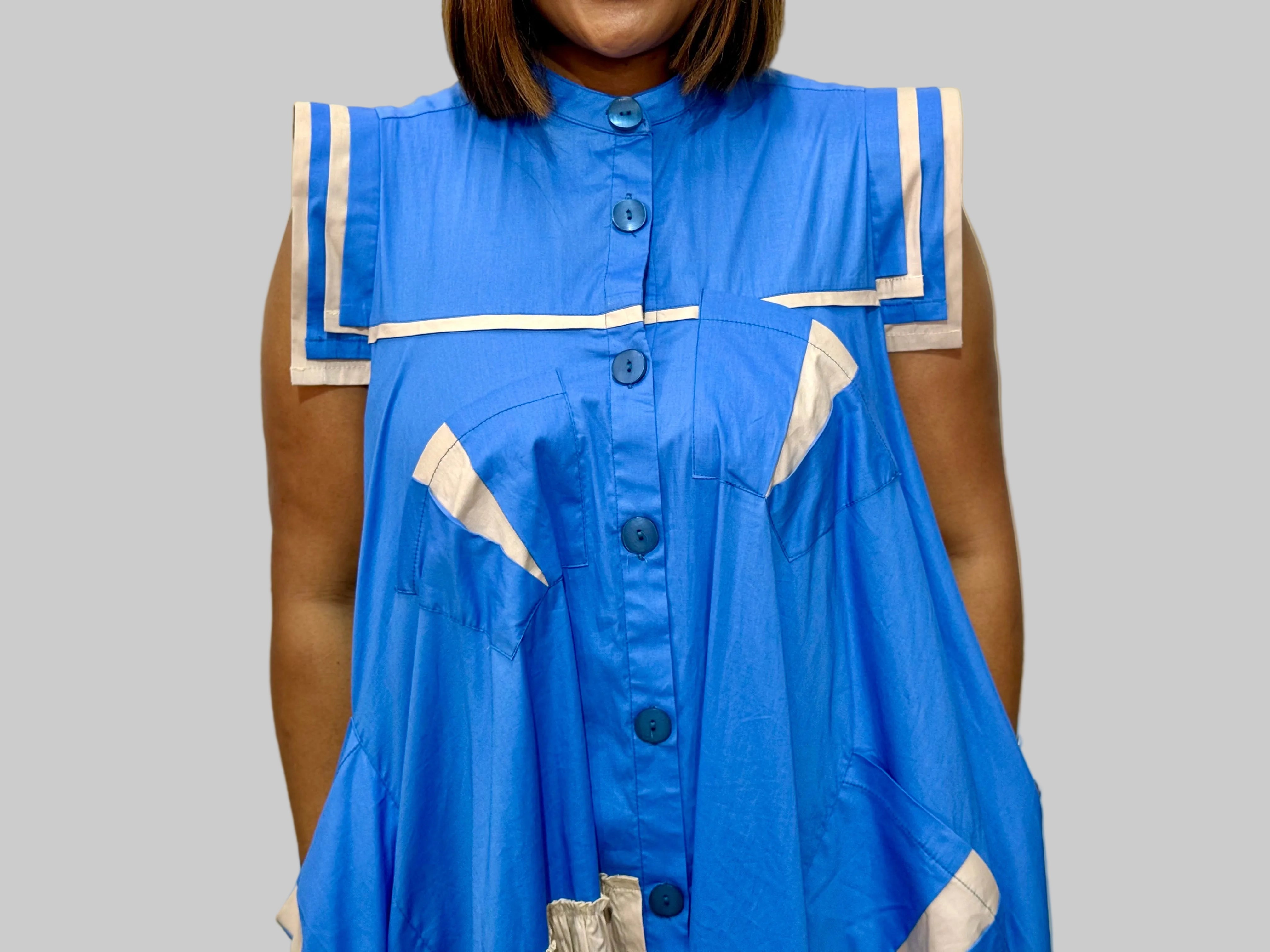 FR1094 BLUE/STONE MAXI FRILLED NAOMI DRESS