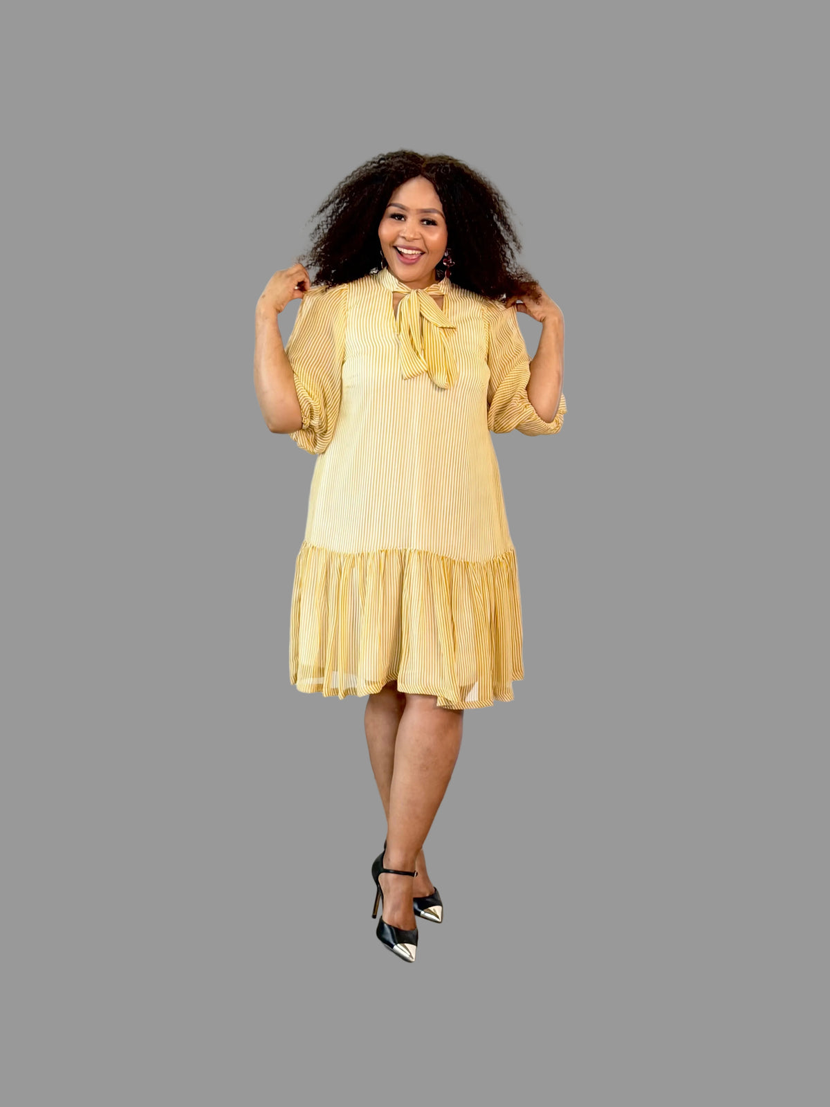 Yellow/White Striped Midi Nolan Dress FR1202