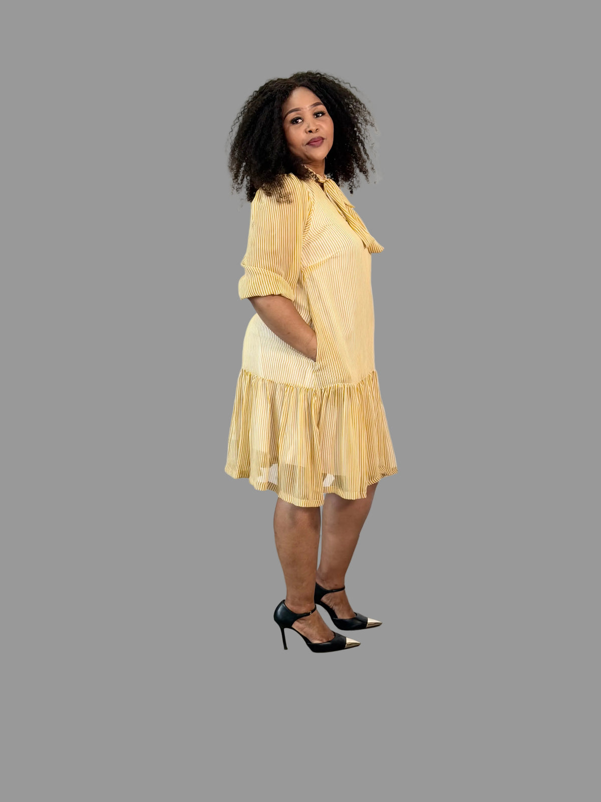 Yellow/White Striped Midi Nolan Dress FR1202