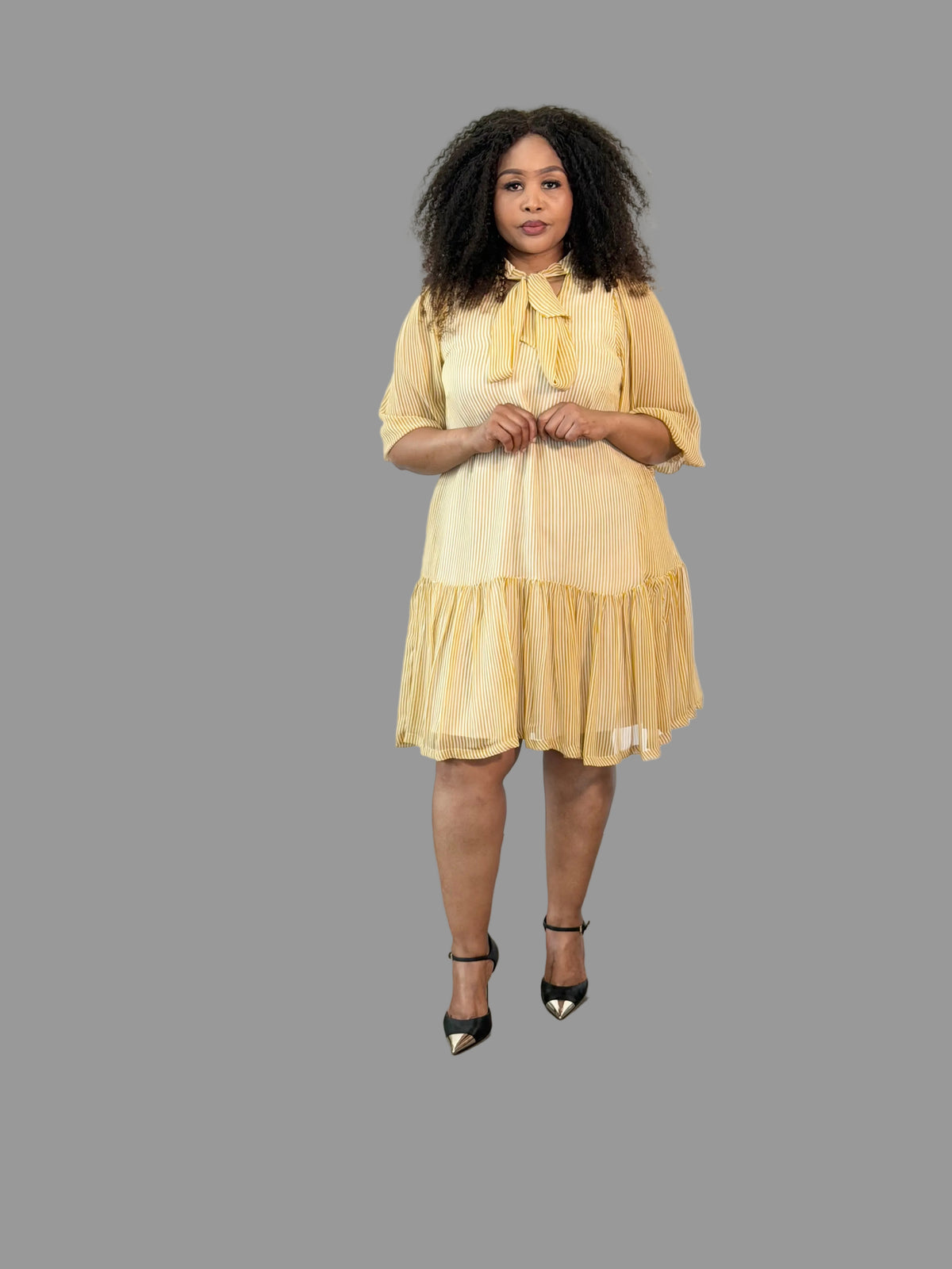 Yellow/White Striped Midi Nolan Dress FR1202