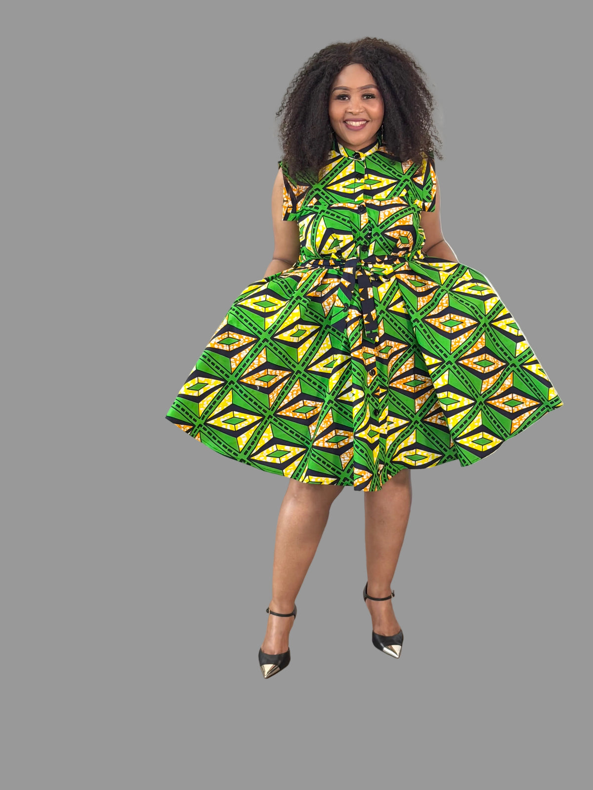 Green/ Yellow Ankara Yves Dress FRA114