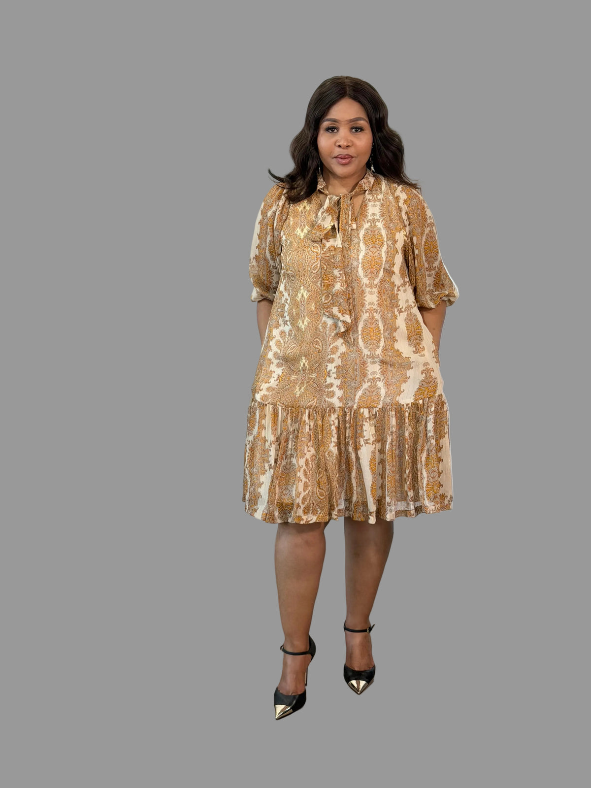 Cream/Gold parsley nolan midi dress FR1196