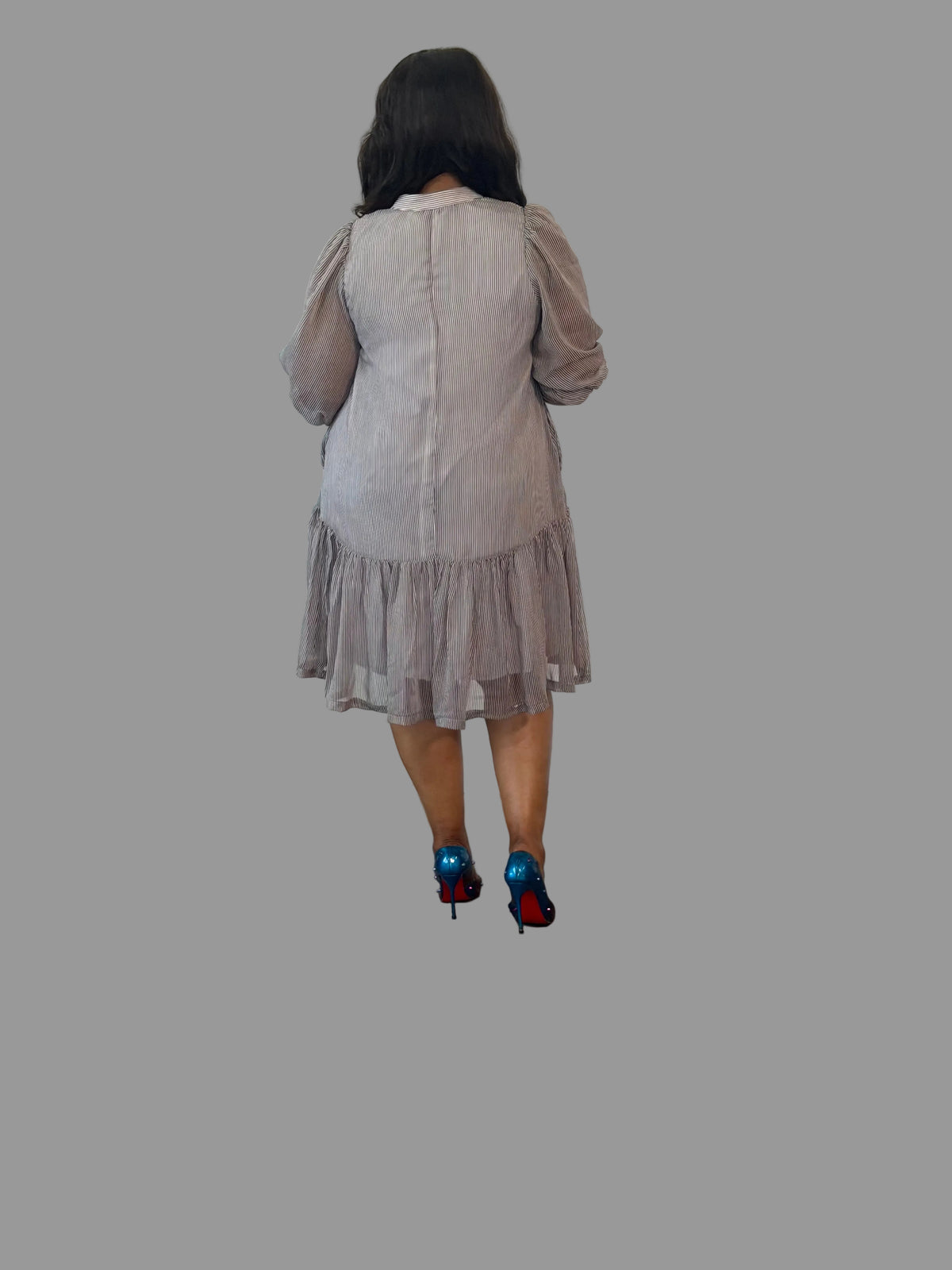 Brown/White Striped Nolan Midi Dress FR1197