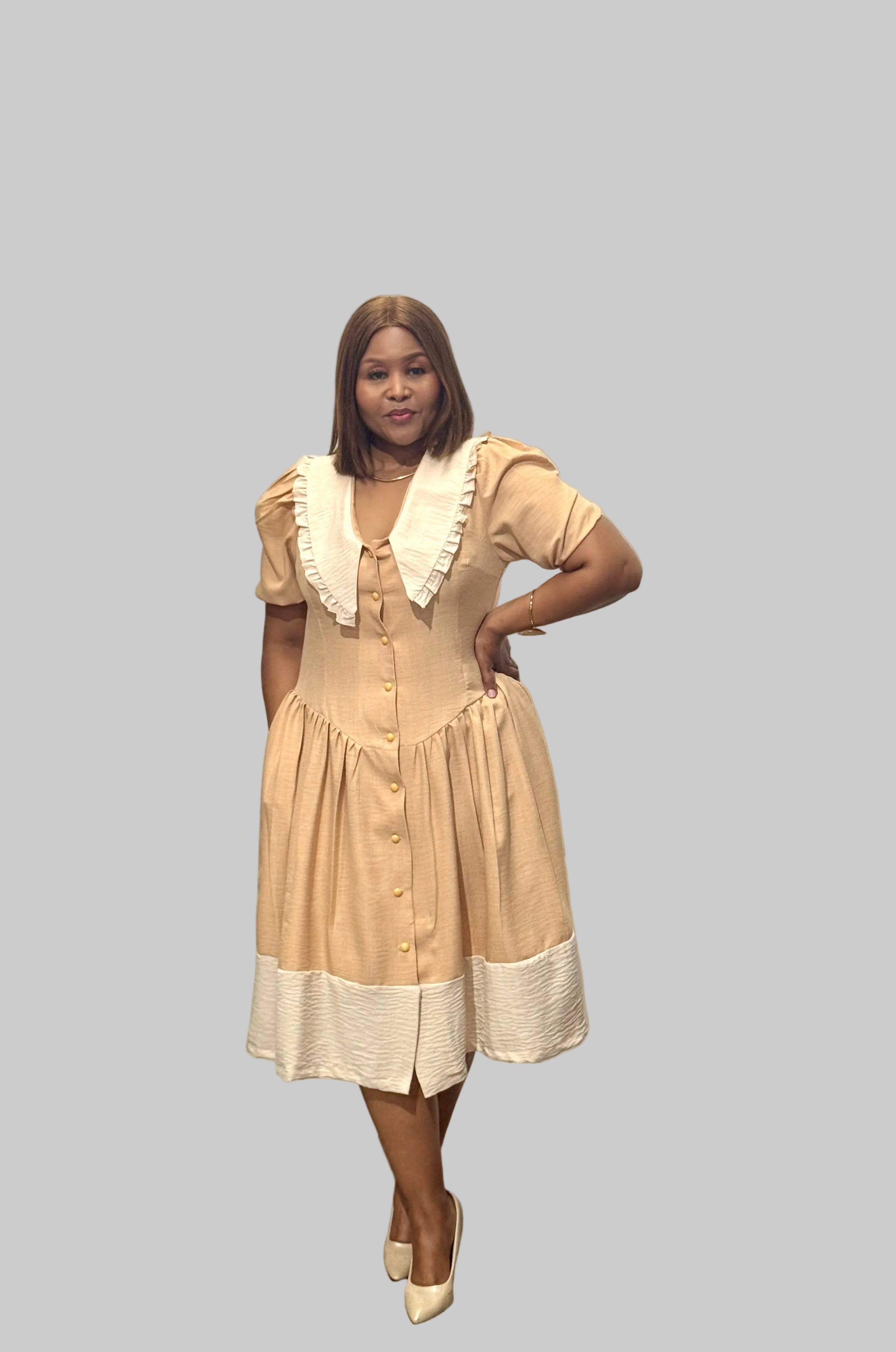 FR1089 NUDE/CREAM BABYDOLL DRESS