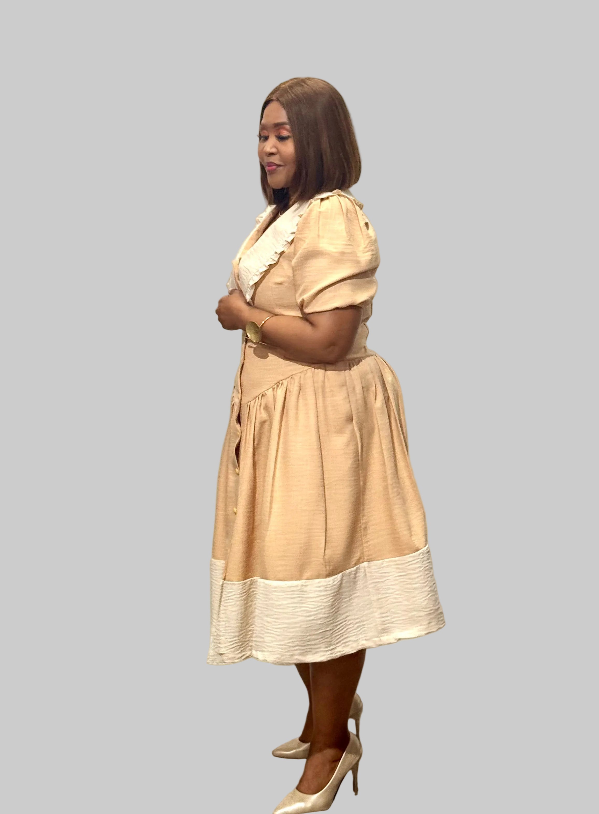 FR1089 NUDE/CREAM BABYDOLL DRESS