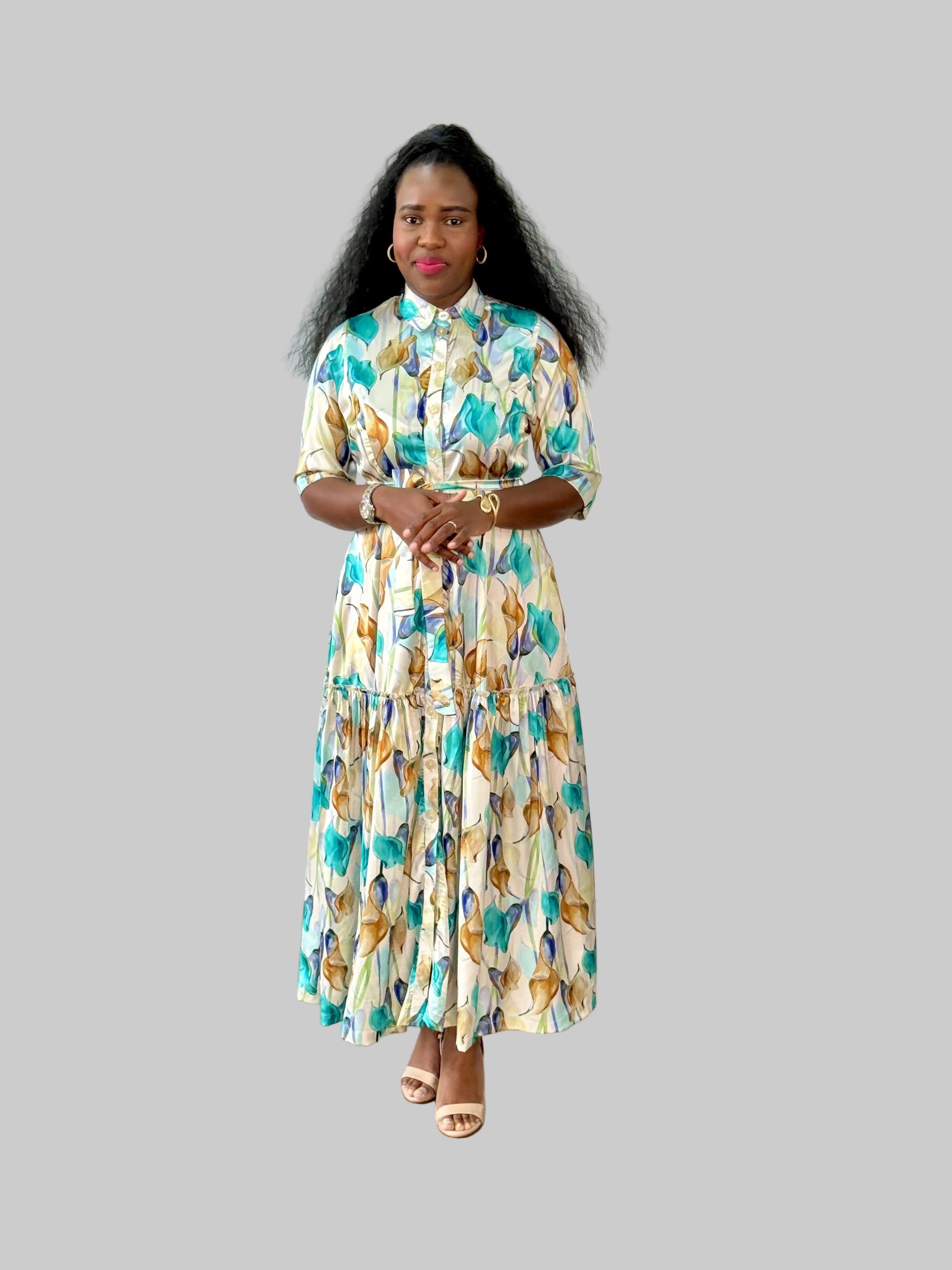 CREAM/GREEN GIPSY SHIRT DRESS FR1131