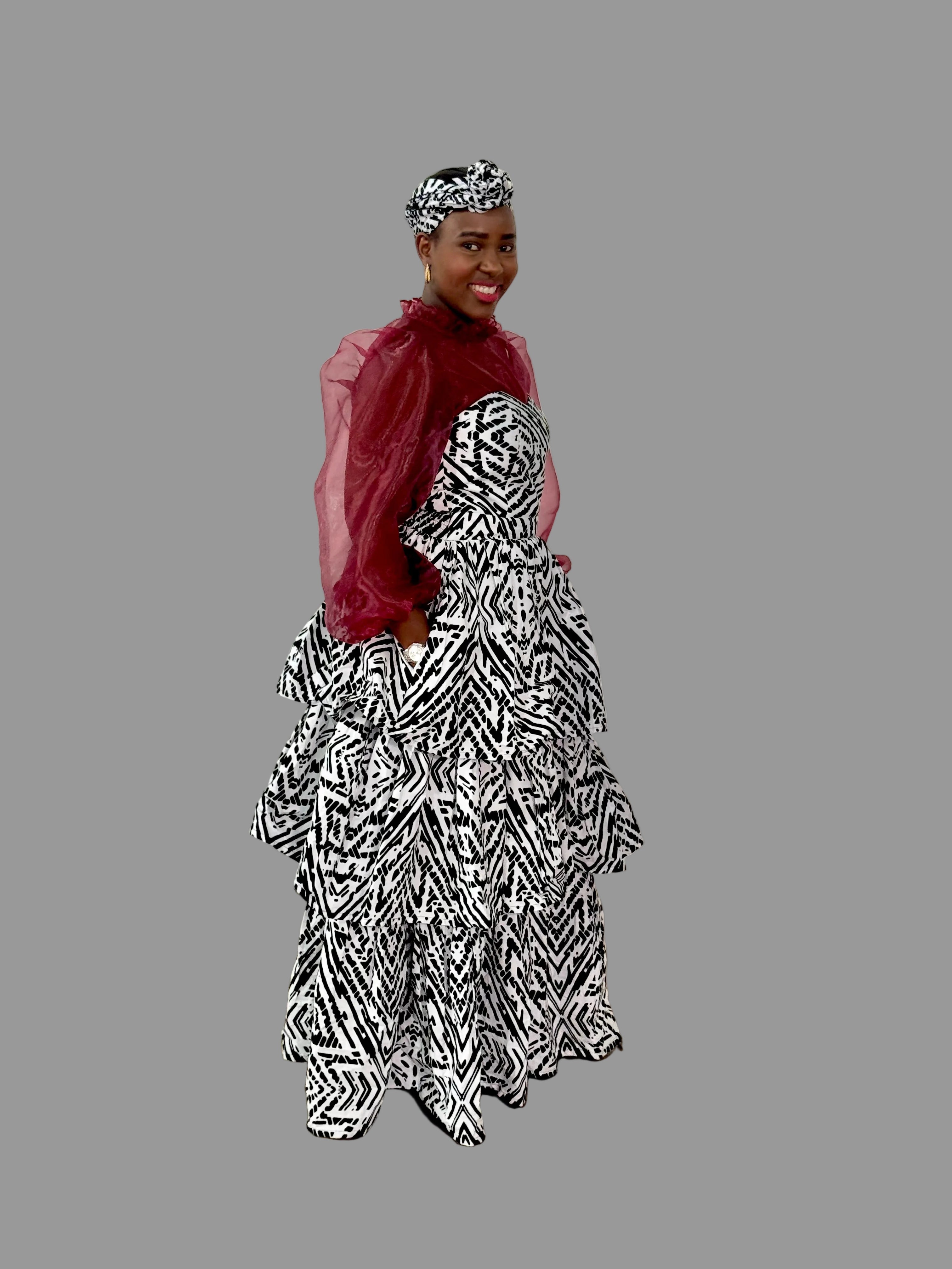 Set of Ankara Black/White/Maroon Ankara Bustier FRA101