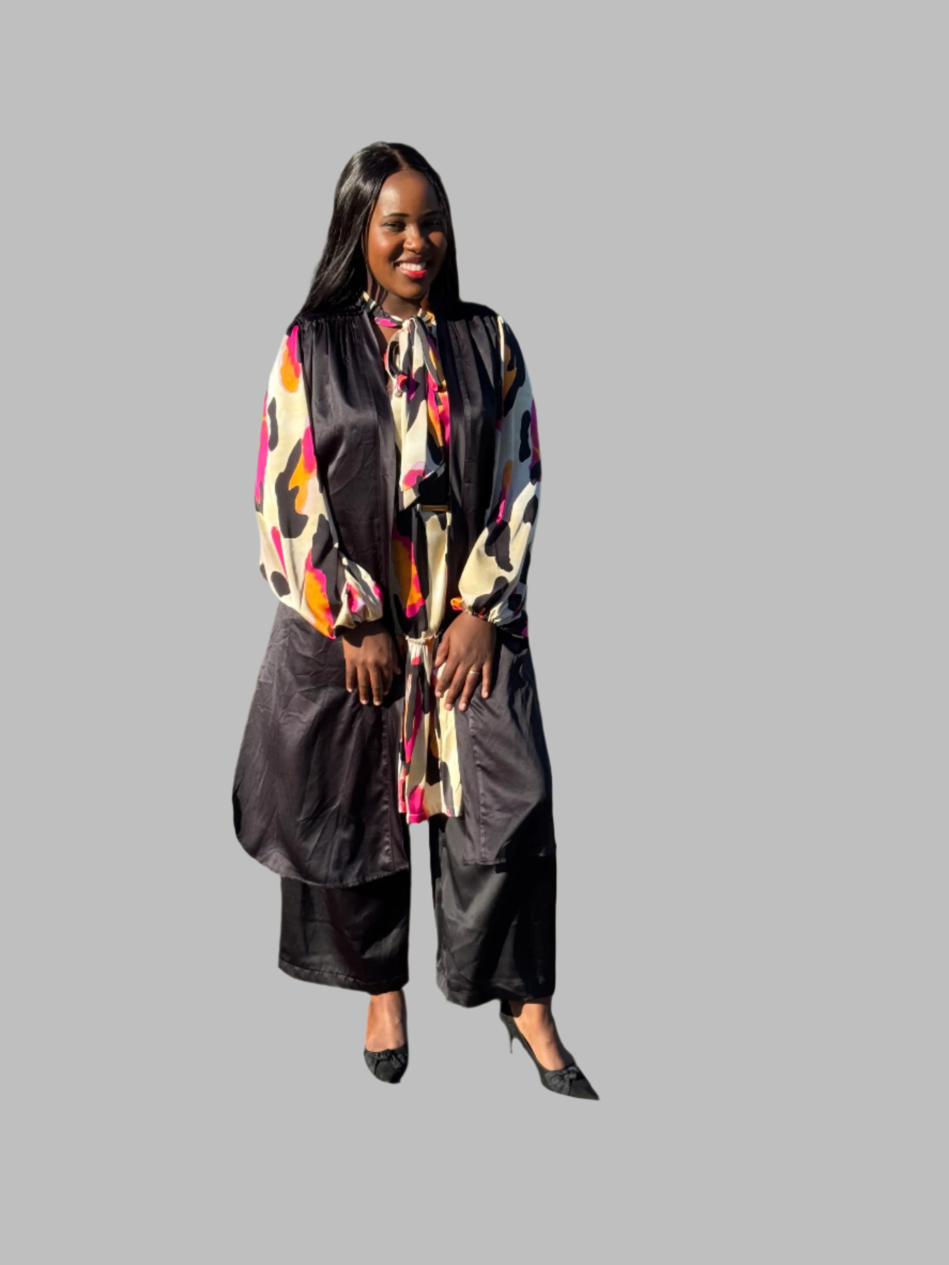 FR1066 NUDE/BLACK/PINK /ORANGE MIDI NOLAN DRESS