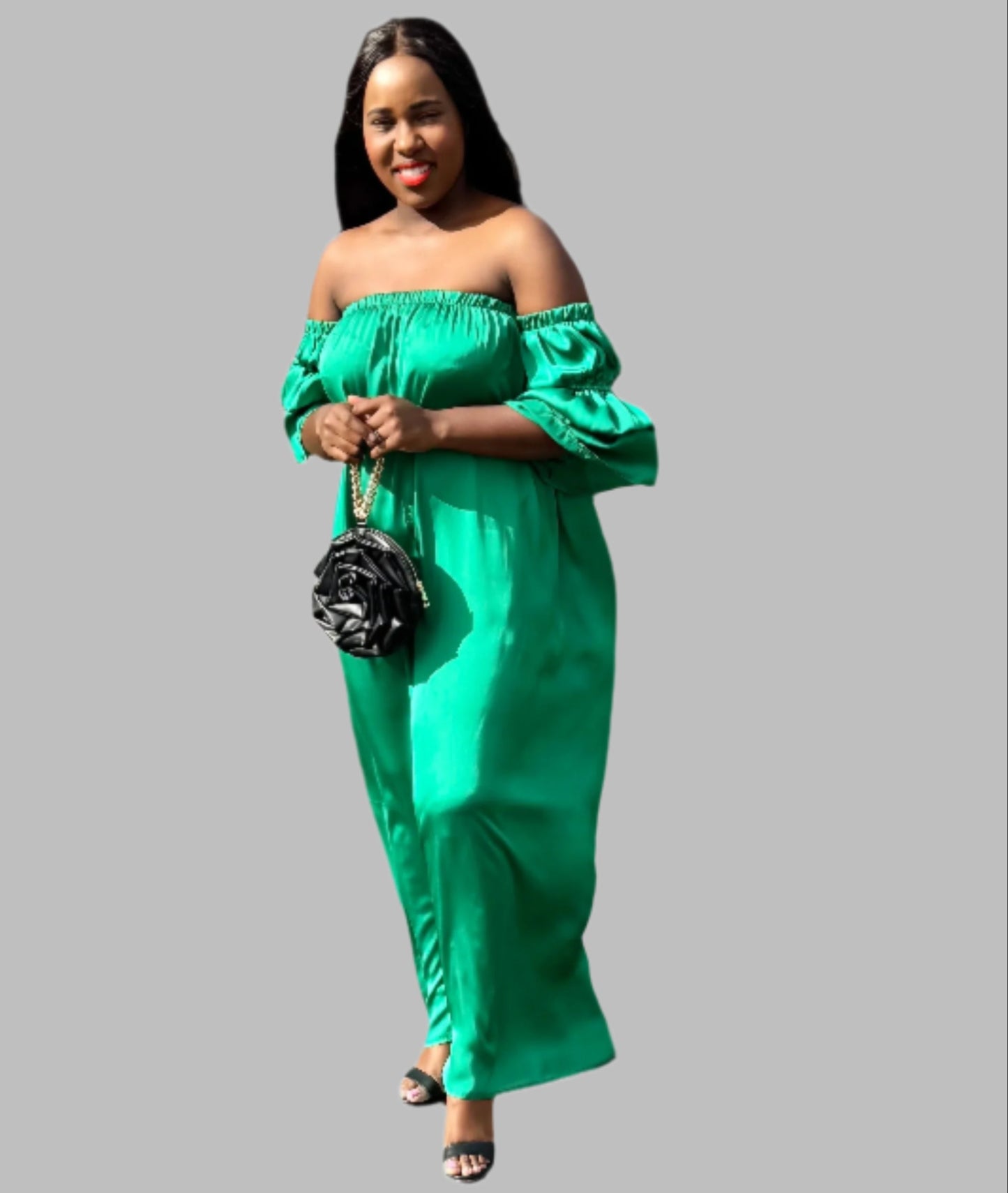 GREEN OFF SHOULDER MAXI DRESS