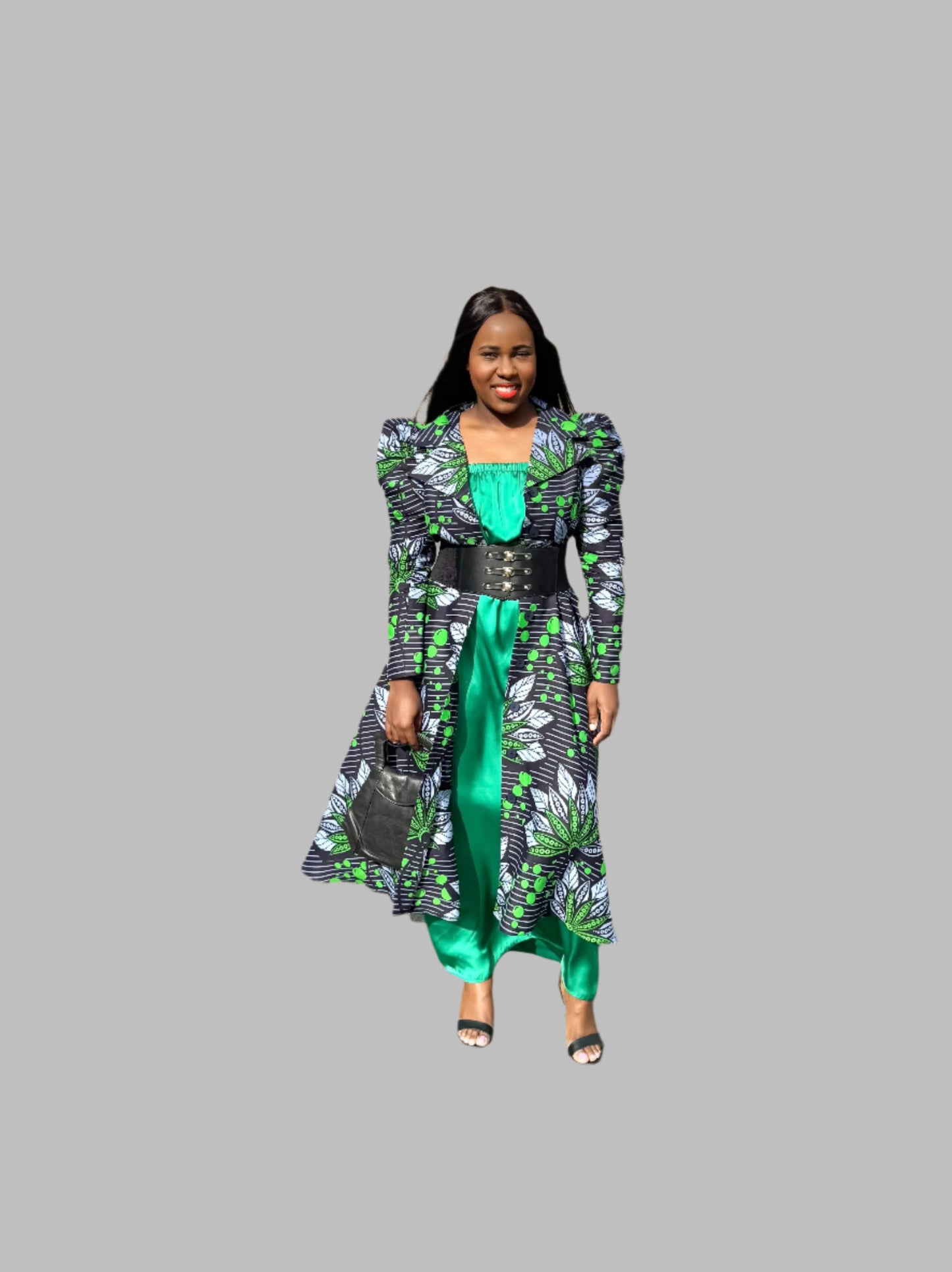 FRA83 NAVY /GREEN LONG SLEEVED MIDI SHIRT DRESS