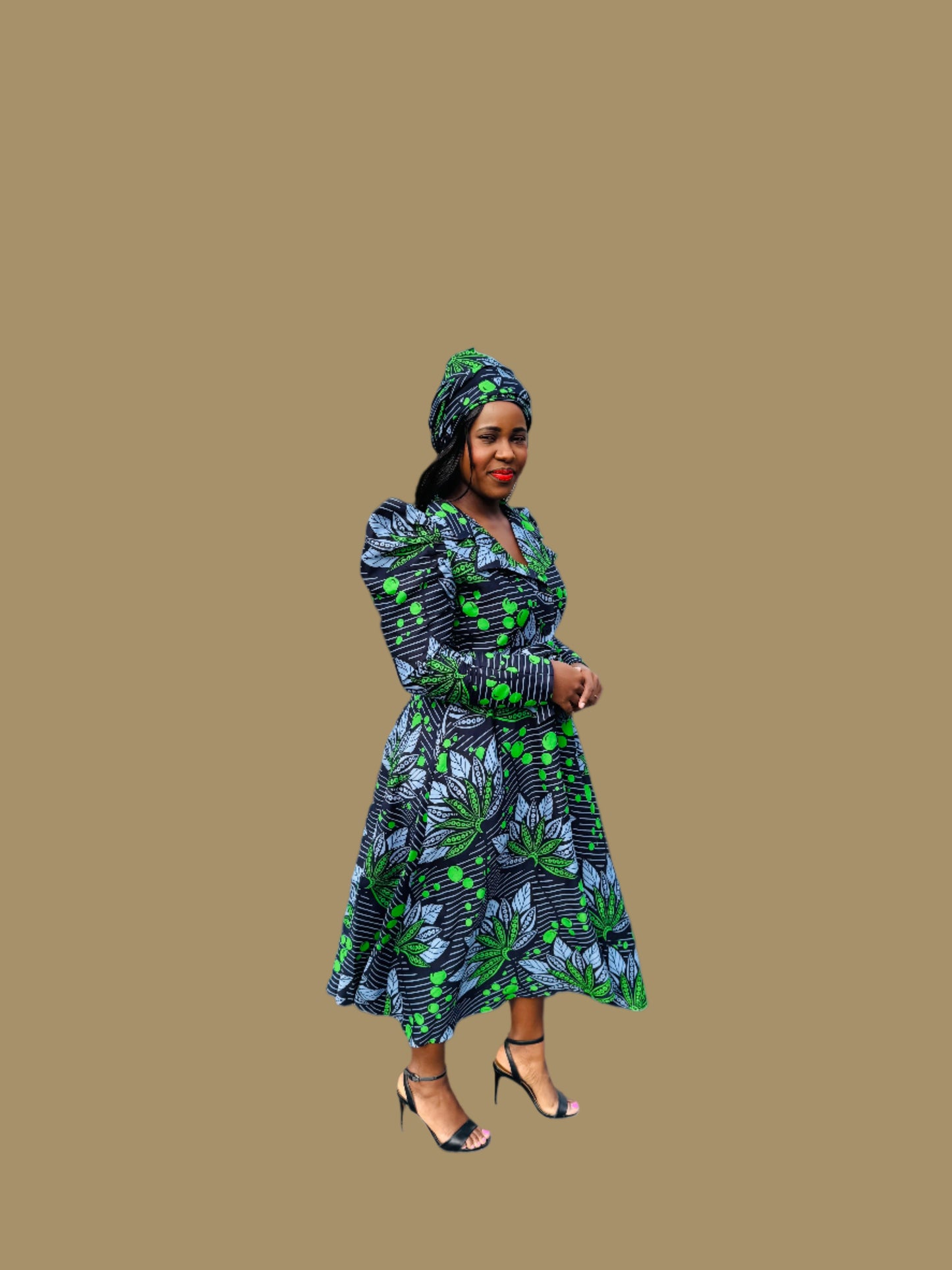 FRA83 NAVY /GREEN LONG SLEEVED MIDI SHIRT DRESS