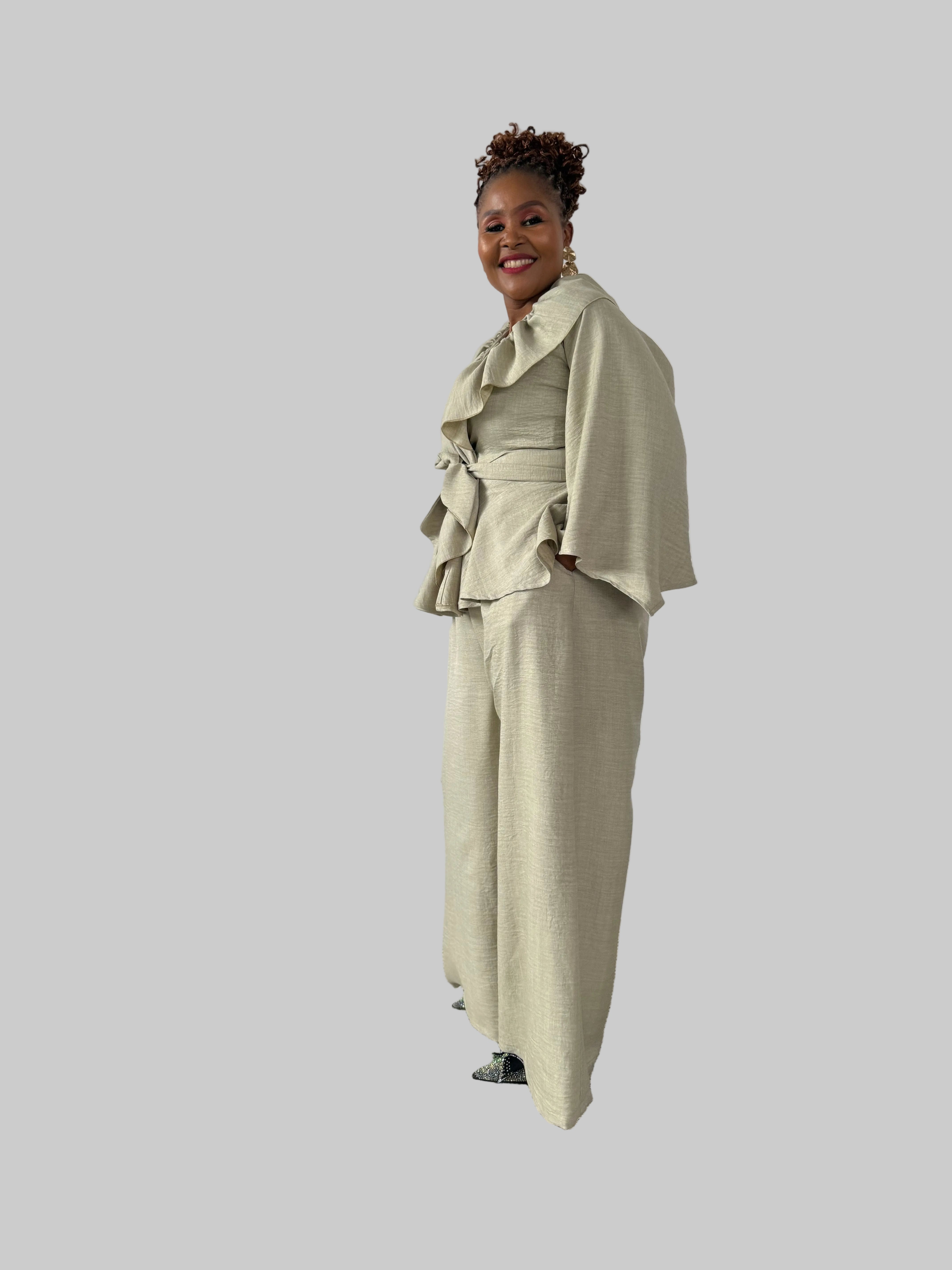 Set of Wide Pants & Crossover Collar Top FR1107
