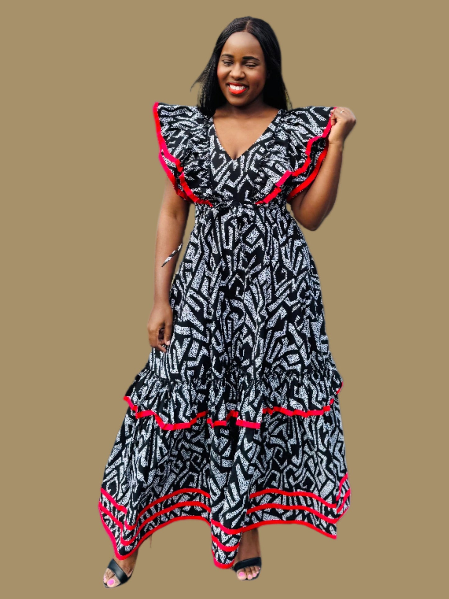 FRA81 BLACK/ WHITE MAXI CONTRASTED DRESS