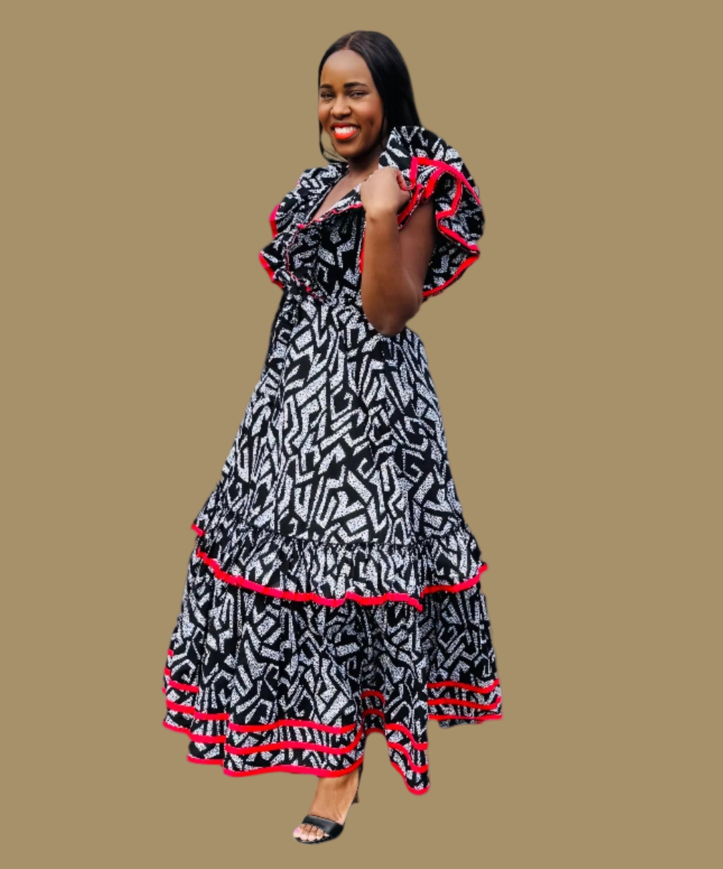 FRA81 BLACK/ WHITE MAXI CONTRASTED DRESS