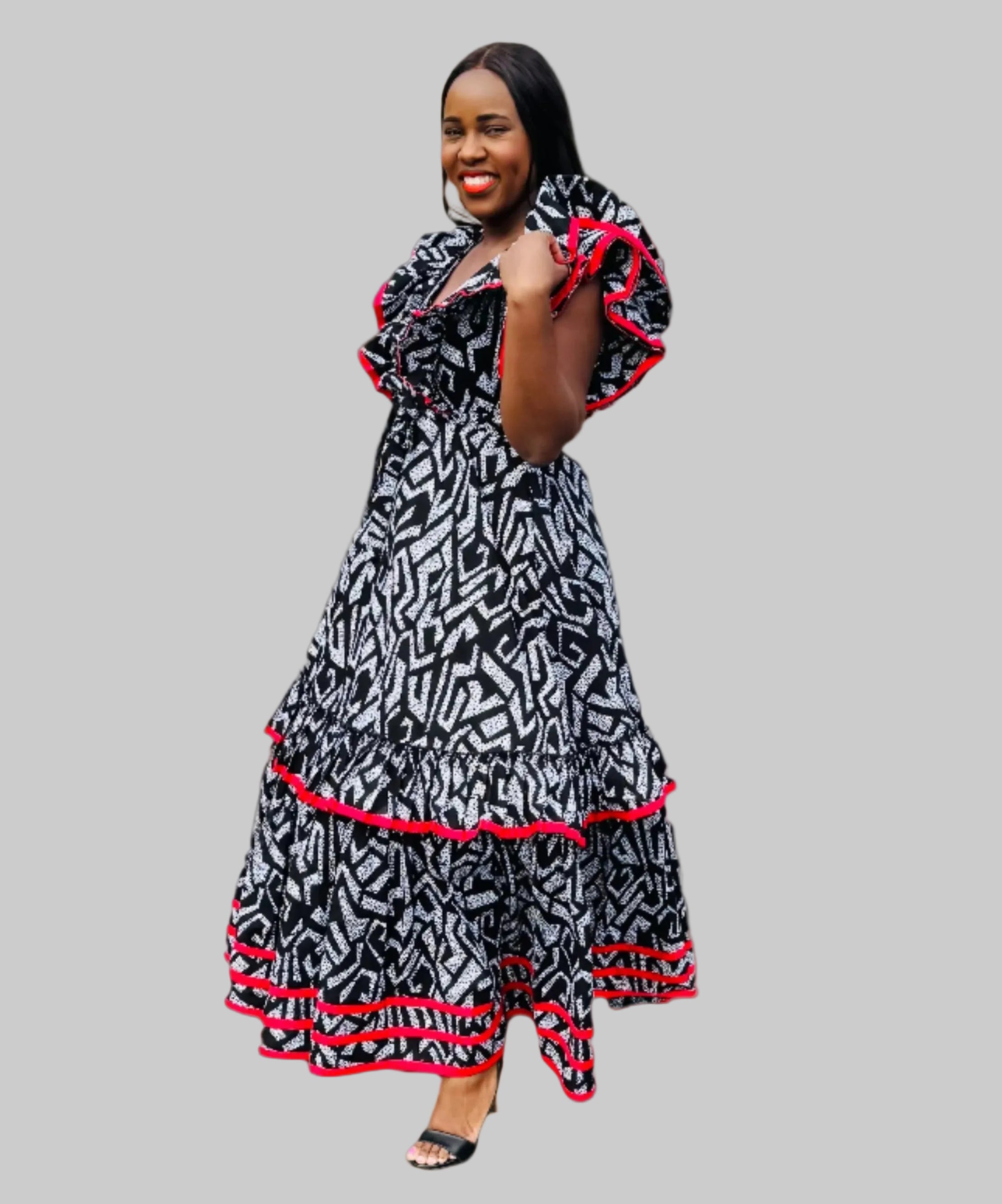 FRA81 BLACK/ WHITE MAXI CONTRASTED DRESS