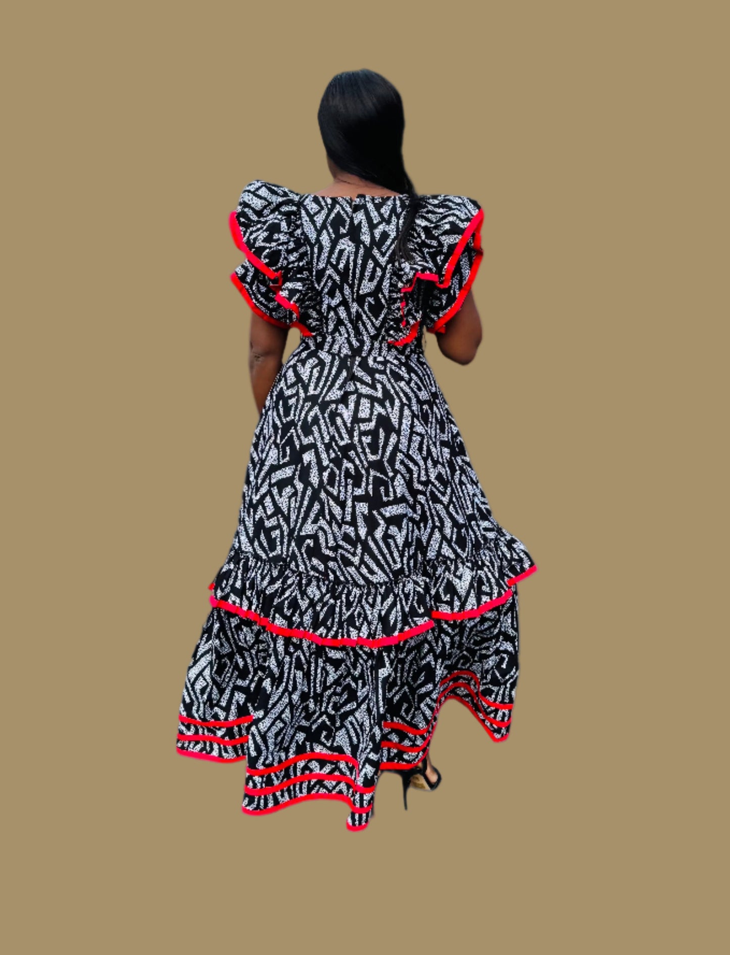 FRA81 BLACK/ WHITE MAXI CONTRASTED DRESS