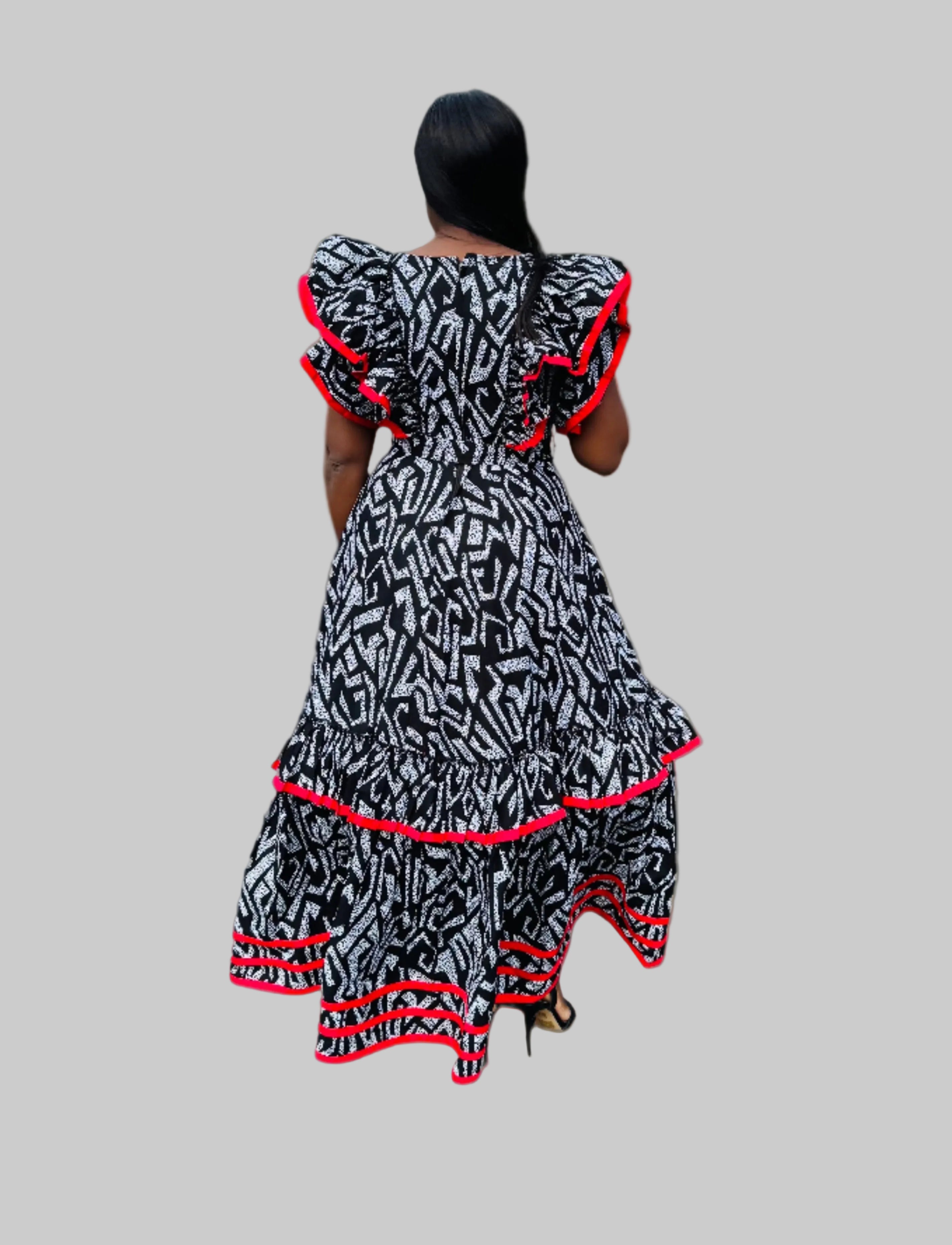 FRA81 BLACK/ WHITE MAXI CONTRASTED DRESS