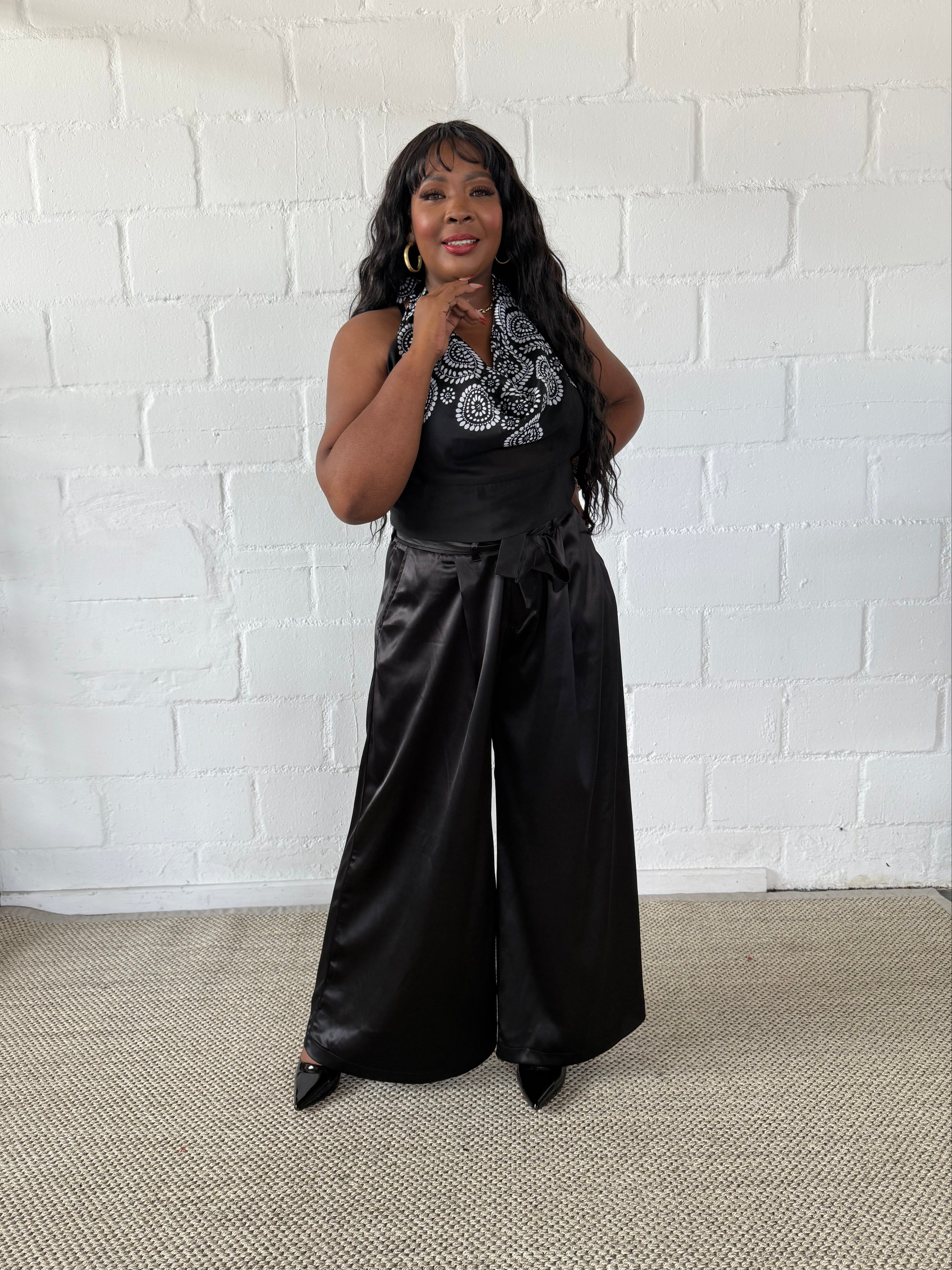 FR1101 BLACK MILANO WIDE LEG PANTS