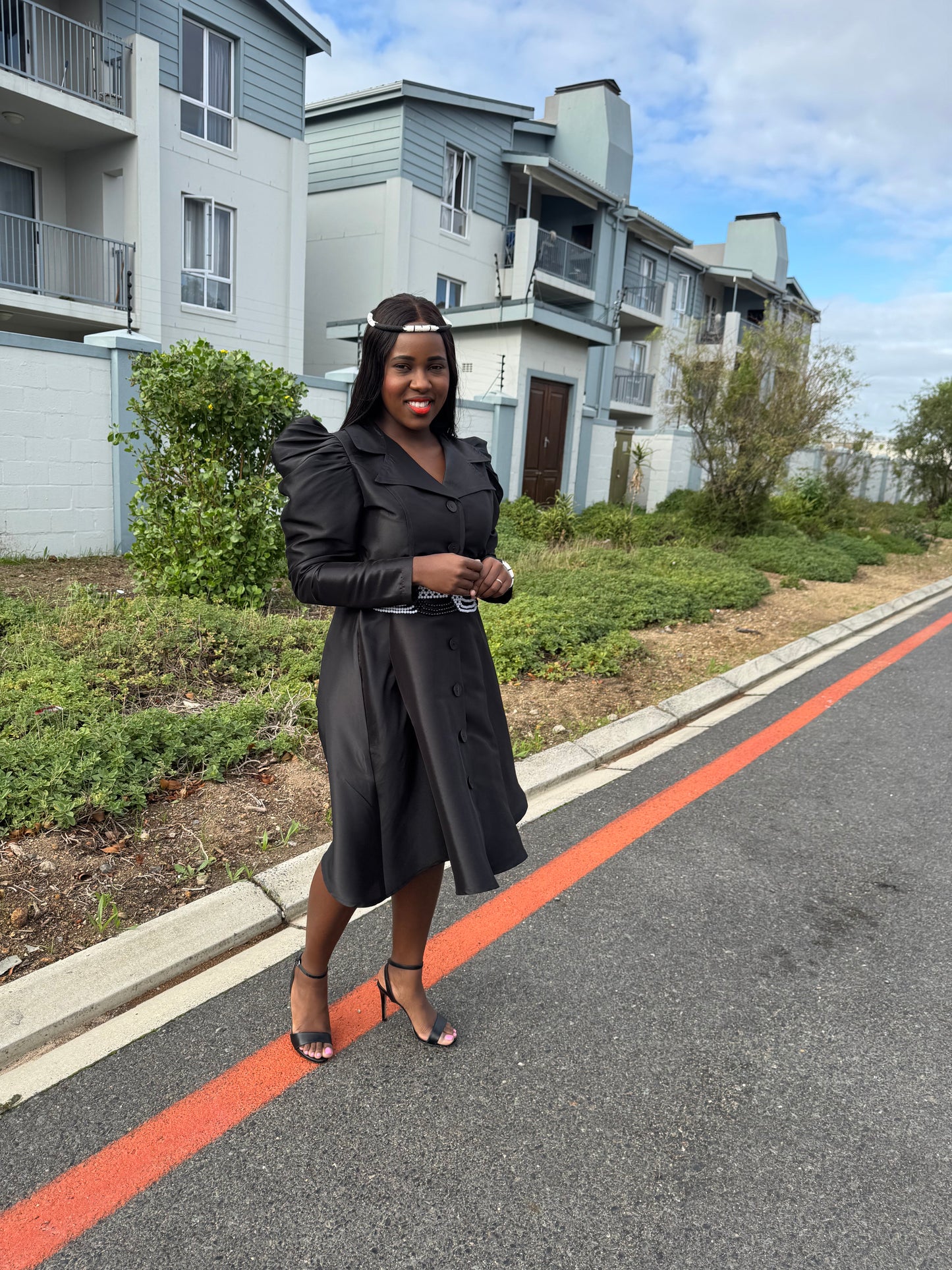 FR1065 BLACK LONG SLEEVED DUCHESS DRESS