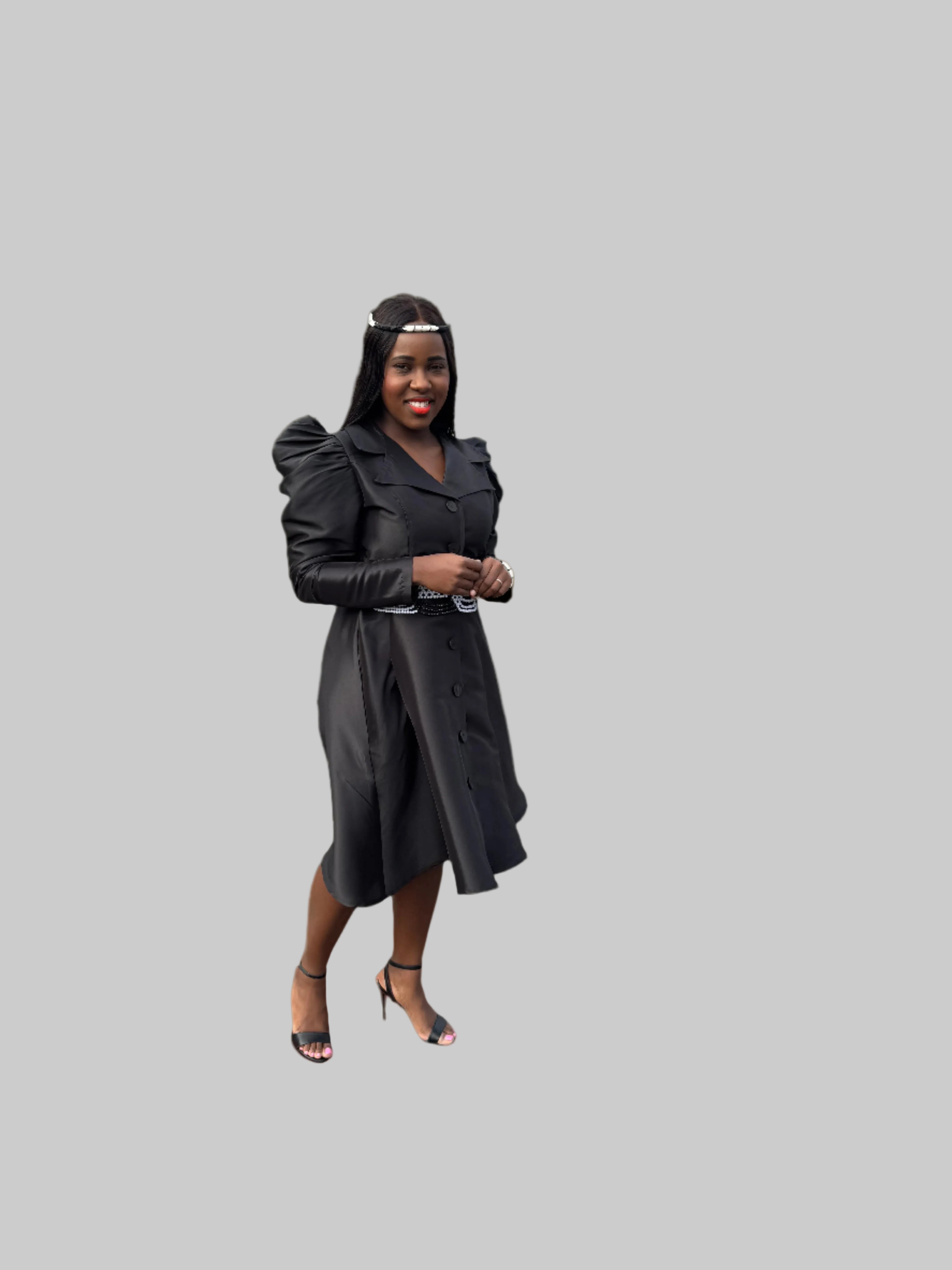 FR1065 BLACK LONG SLEEVED DUTCHESS DRESS