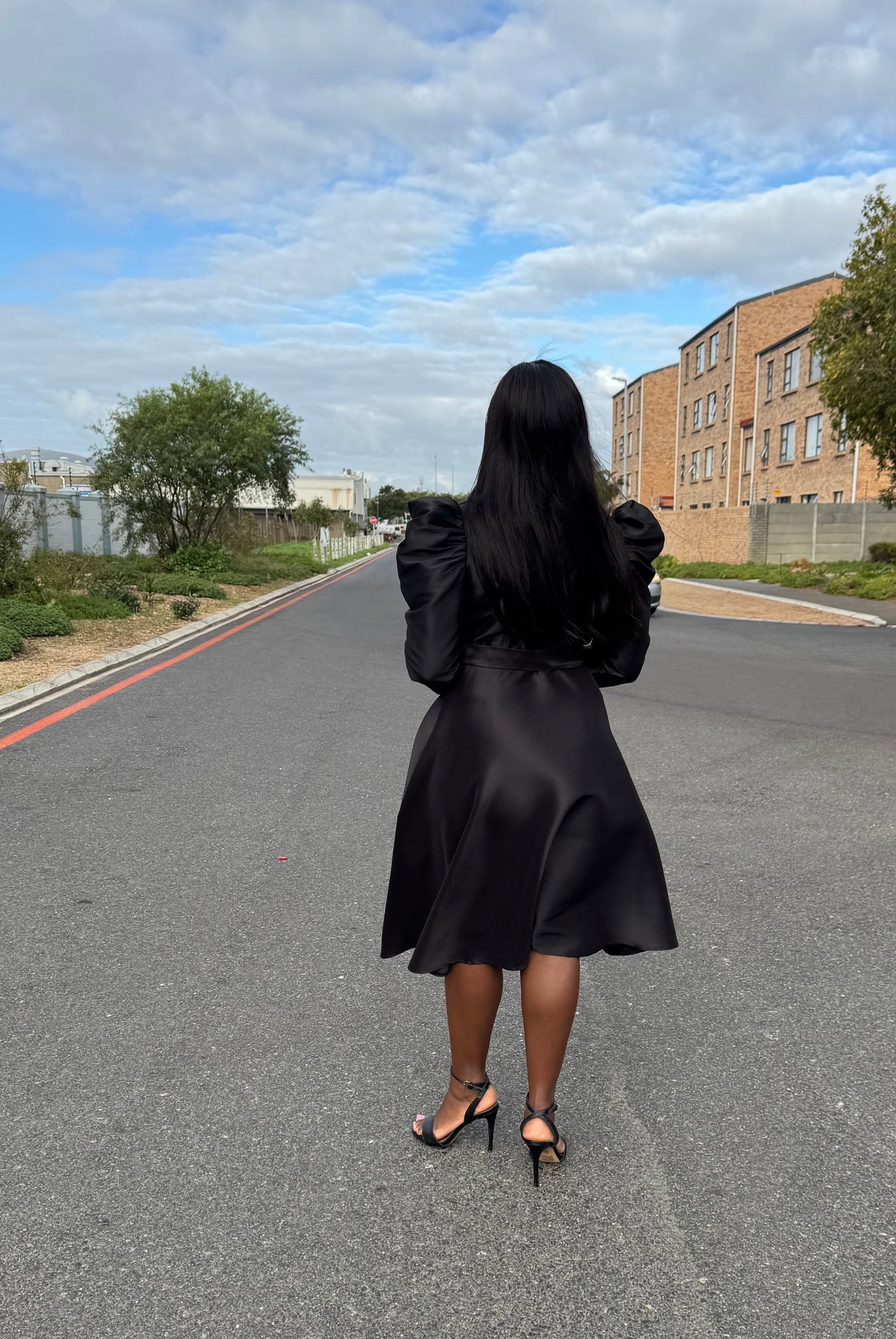 FR1065 BLACK LONG SLEEVED DUCHESS DRESS
