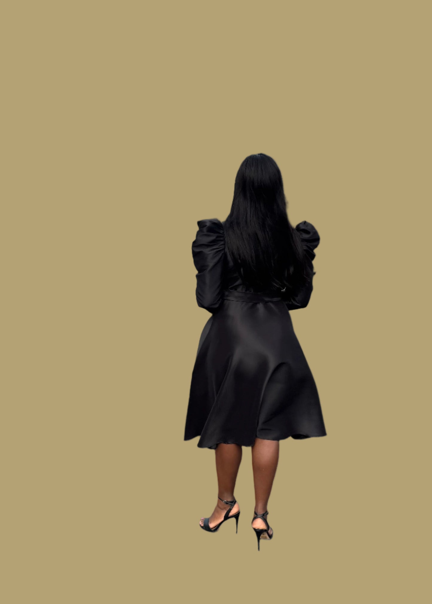 FR1065 BLACK LONG SLEEVED DUCHESS DRESS