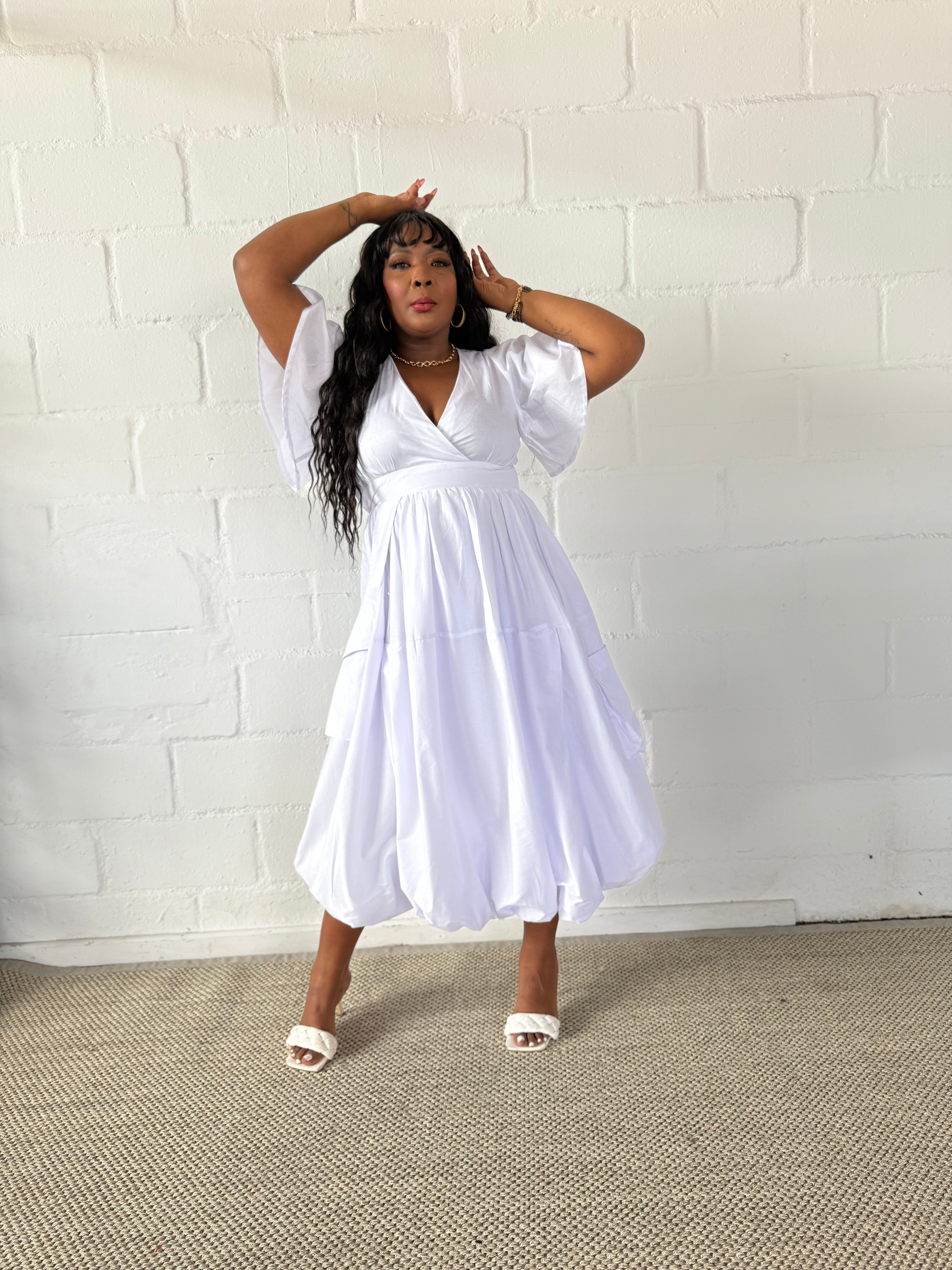 FR1106 WHITE BUBBLE DRESS