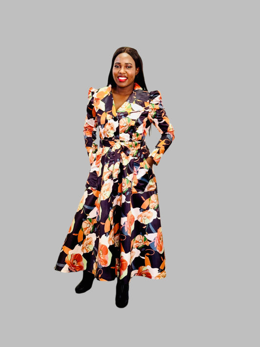 FR1069 FLORAL PRINCESS COAT DRESS