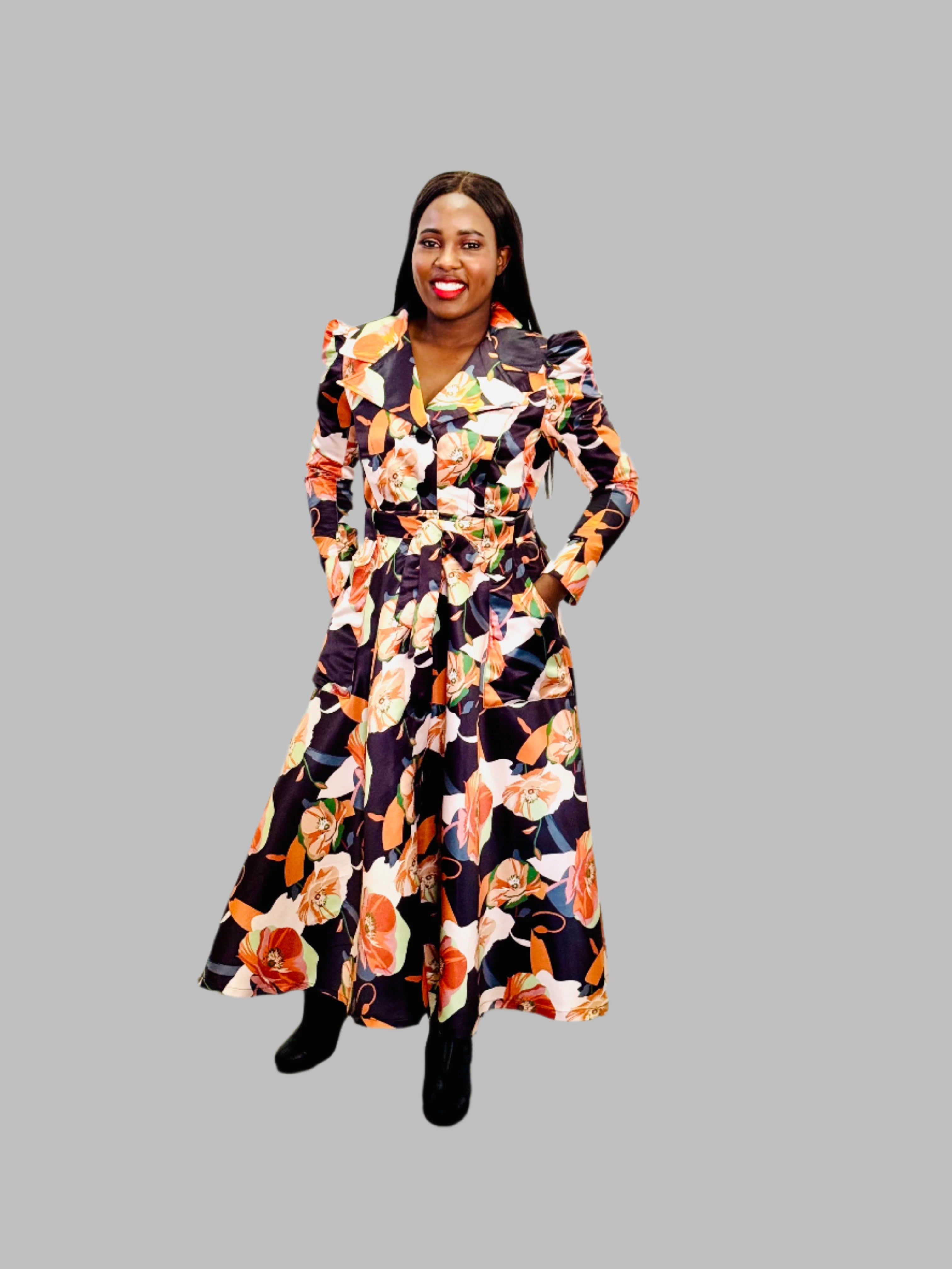 FR1069 FLORAL PRINCESS COAT DRESS