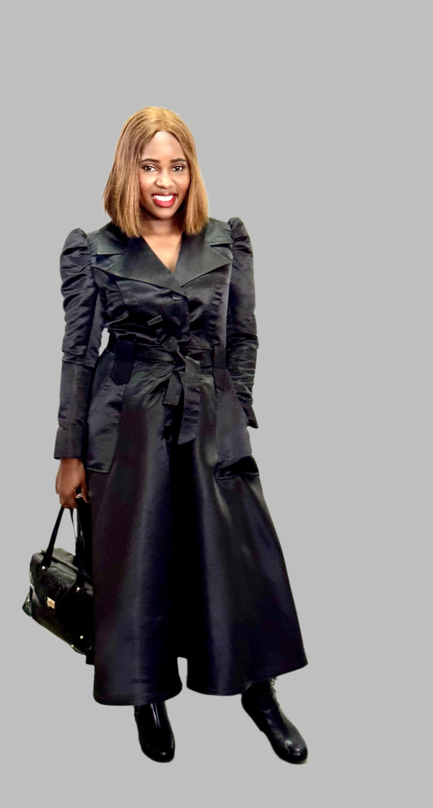 FR1068 BLACK PRINCESS COAT DRESS