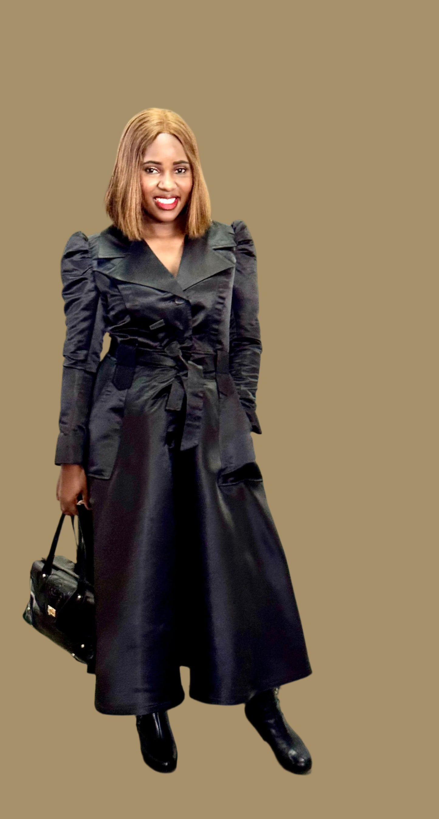 FR1068 BLACK PRINCESS COAT DRESS