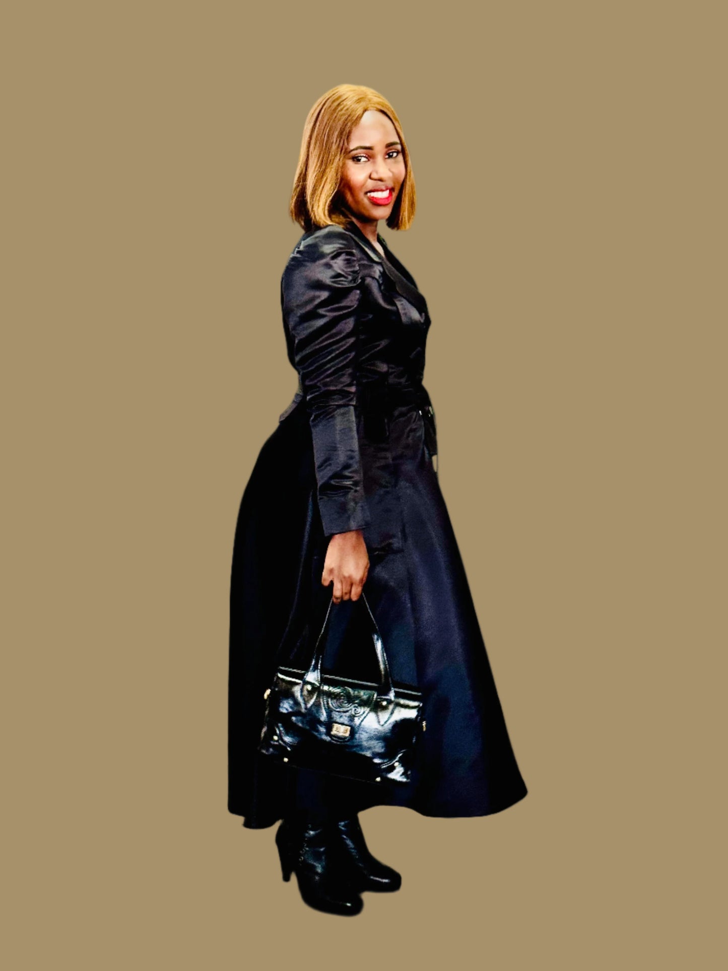 FR1068 BLACK PRINCESS COAT DRESS