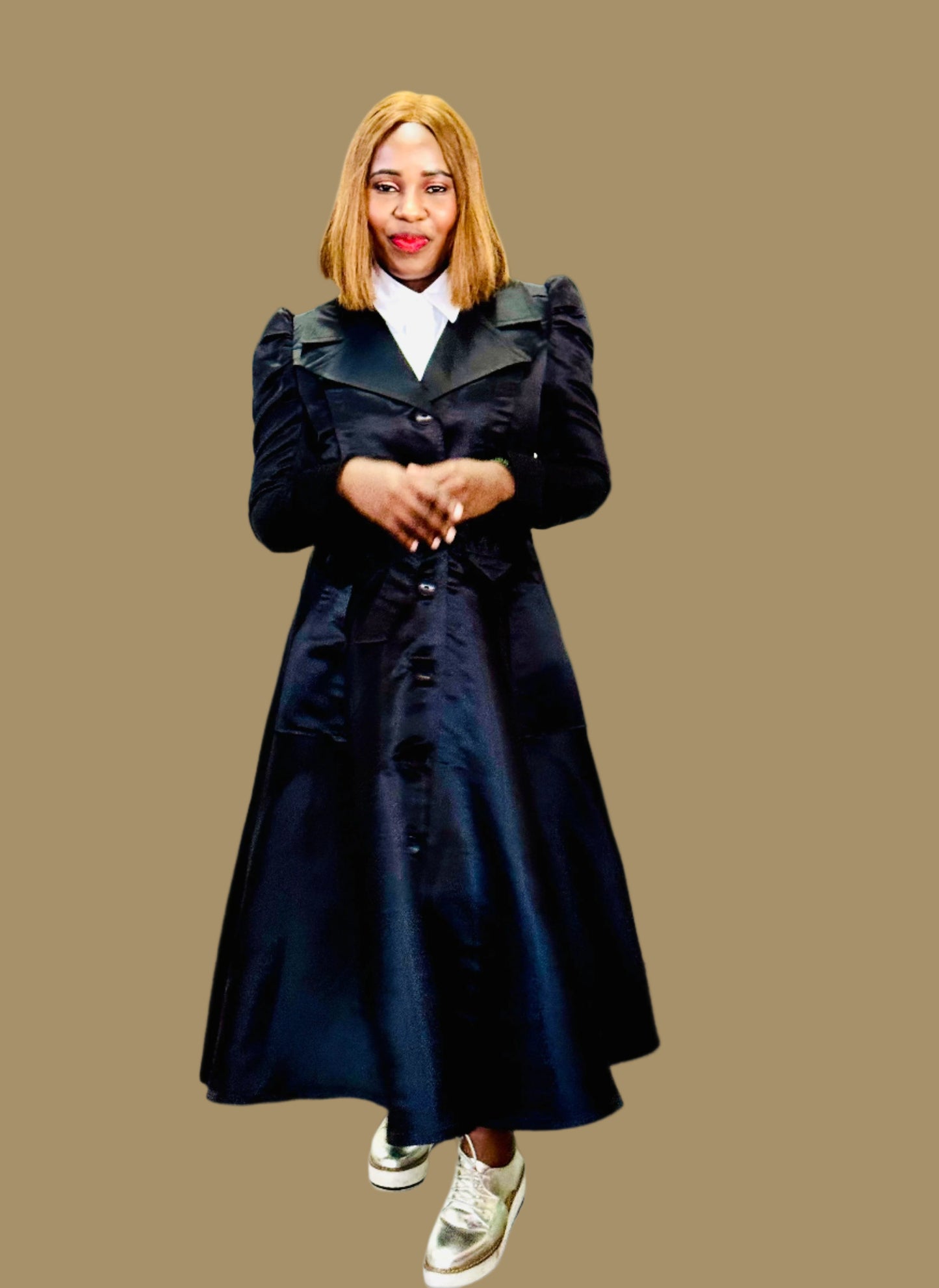 FR1068 BLACK PRINCESS COAT DRESS