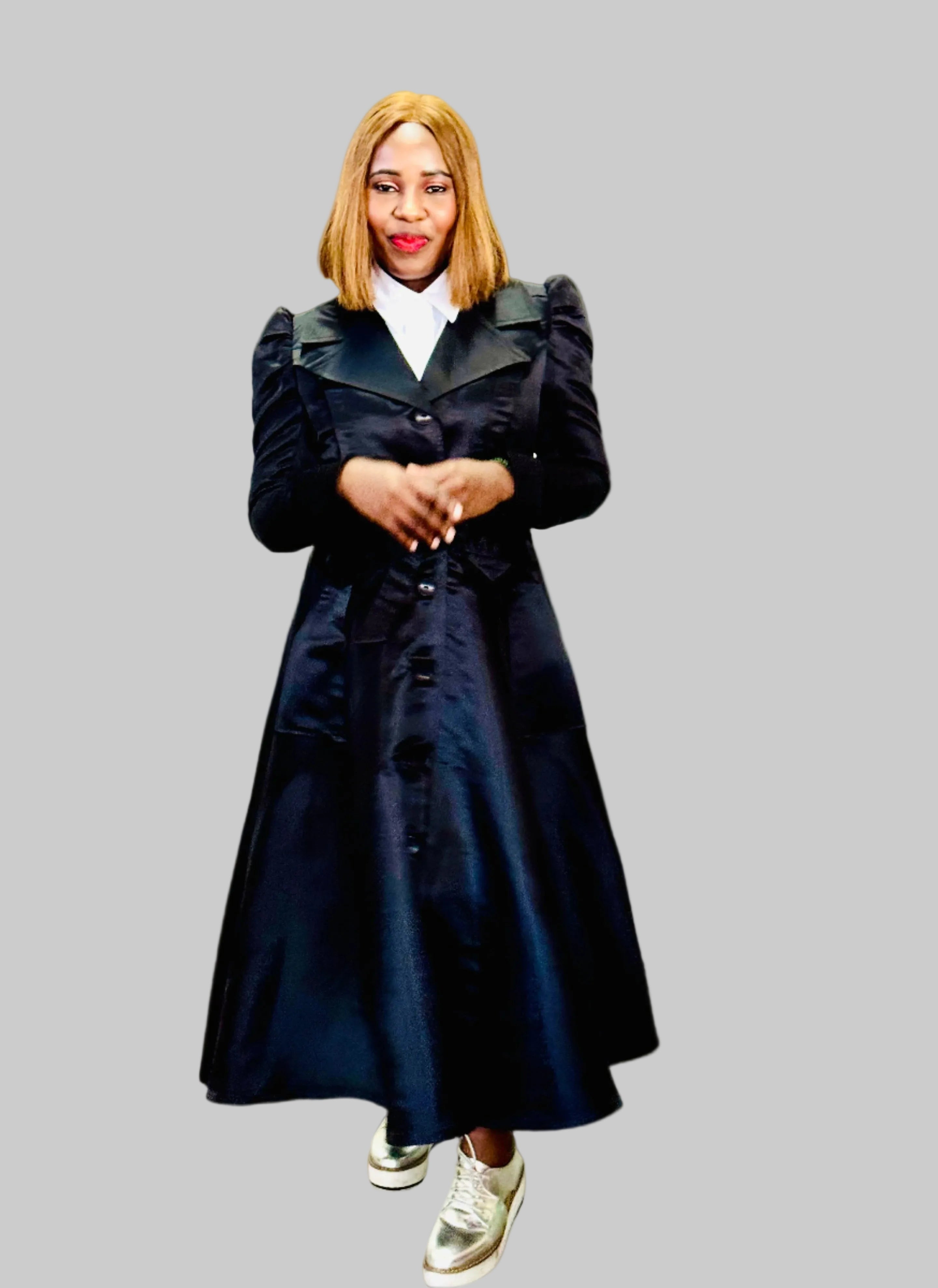 FR1068 BLACK PRINCESS COAT DRESS