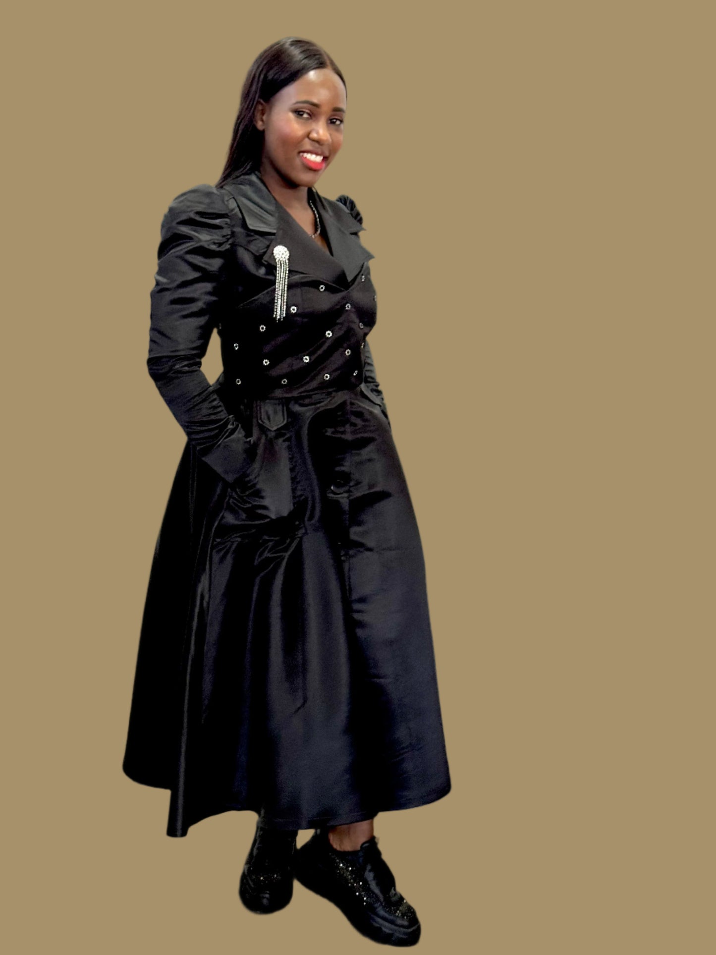 FR1068 BLACK PRINCESS COAT DRESS