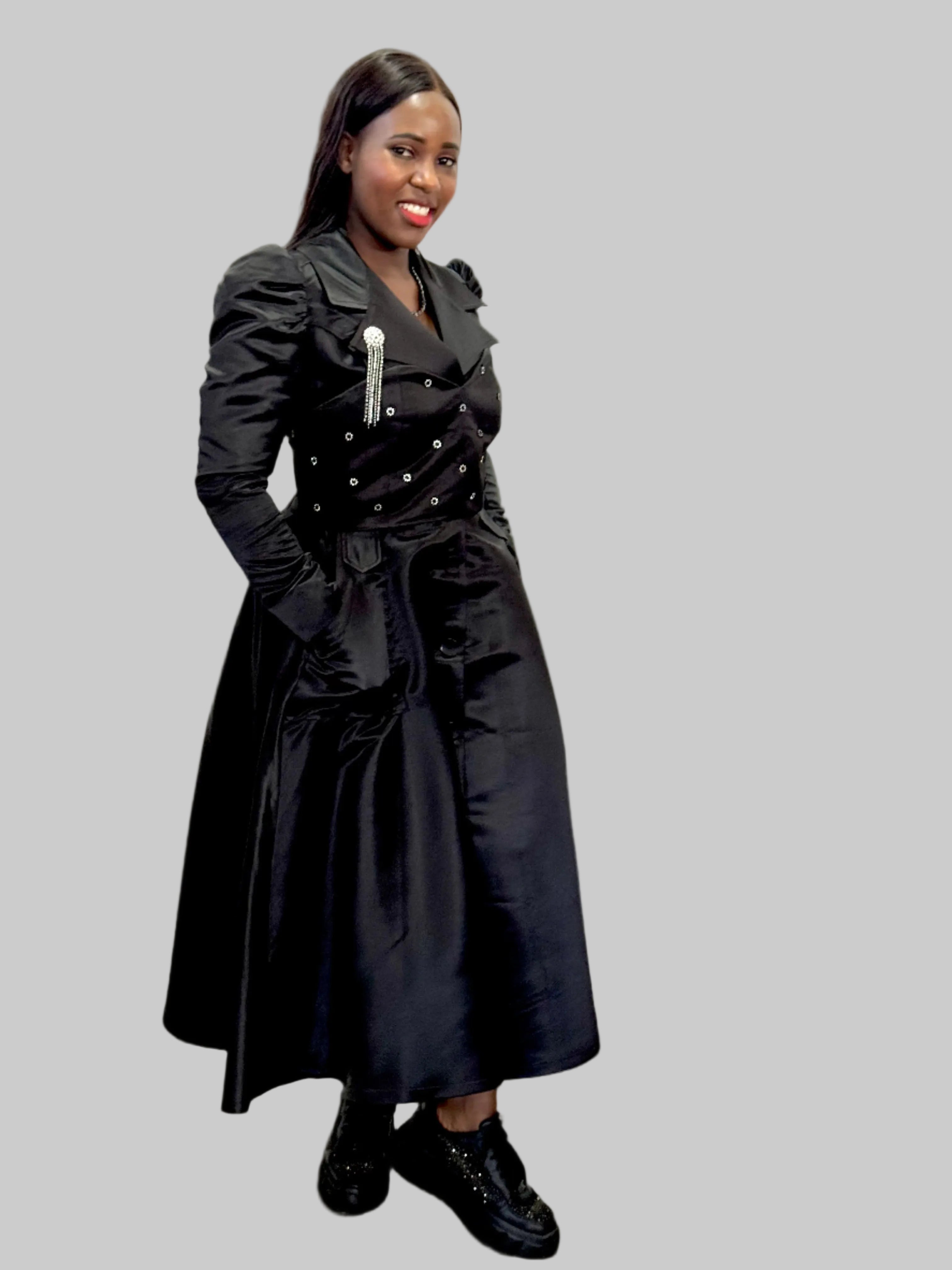 FR1068 BLACK PRINCESS COAT DRESS