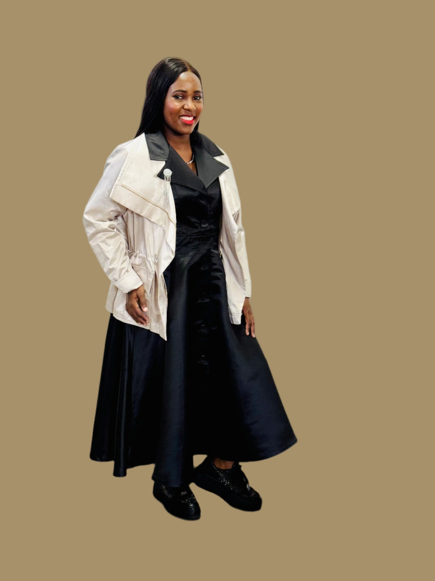 FR1068 BLACK PRINCESS COAT DRESS