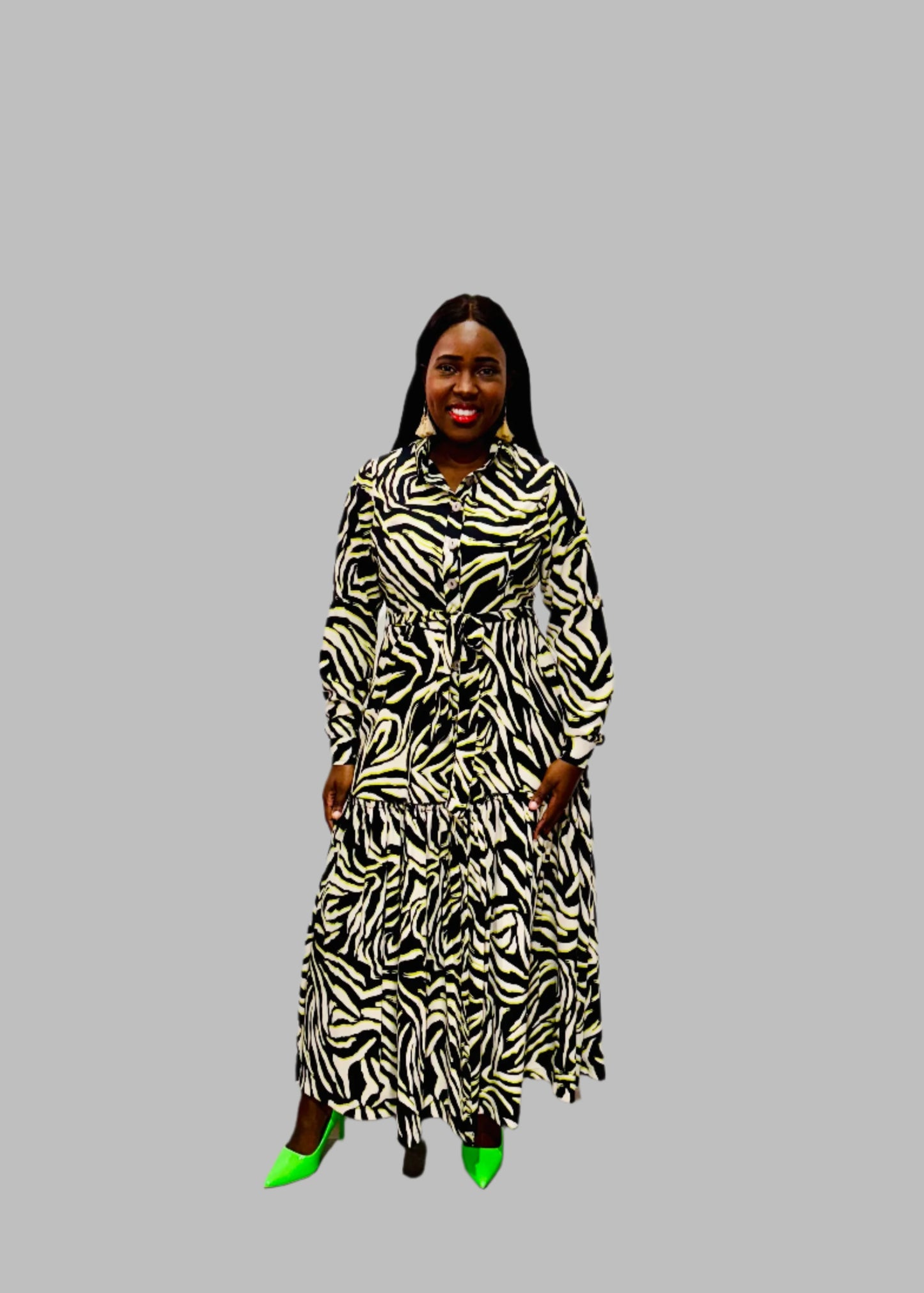 FR1072 BLACK/CREAM ANIMAL PRINT GIPSY DRESS