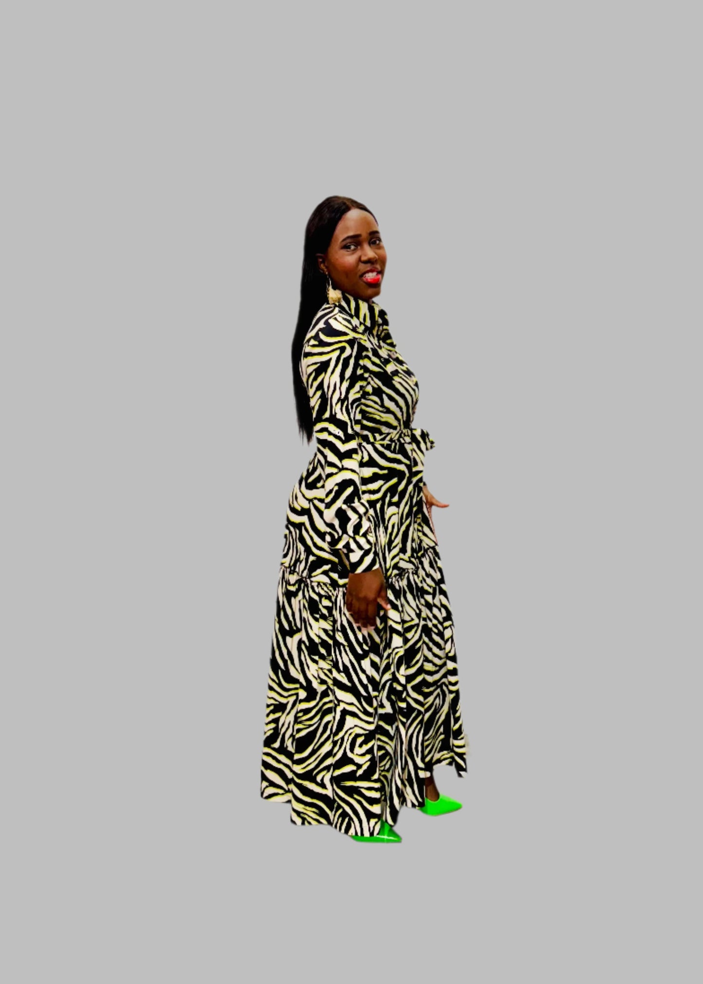FR1072 BLACK/CREAM ANIMAL PRINT GIPSY DRESS