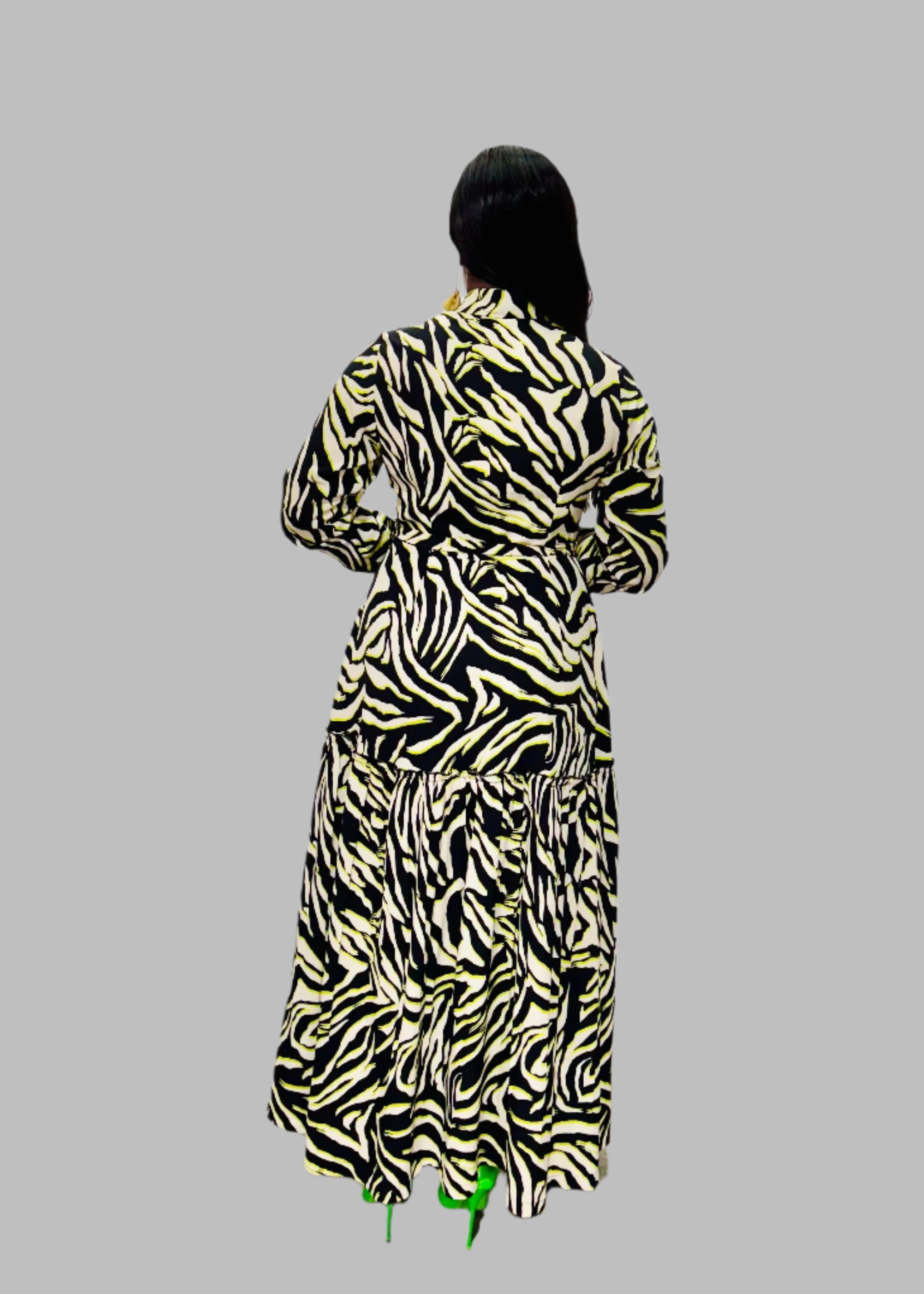 FR1072 BLACK/CREAM ANIMAL PRINT GIPSY DRESS