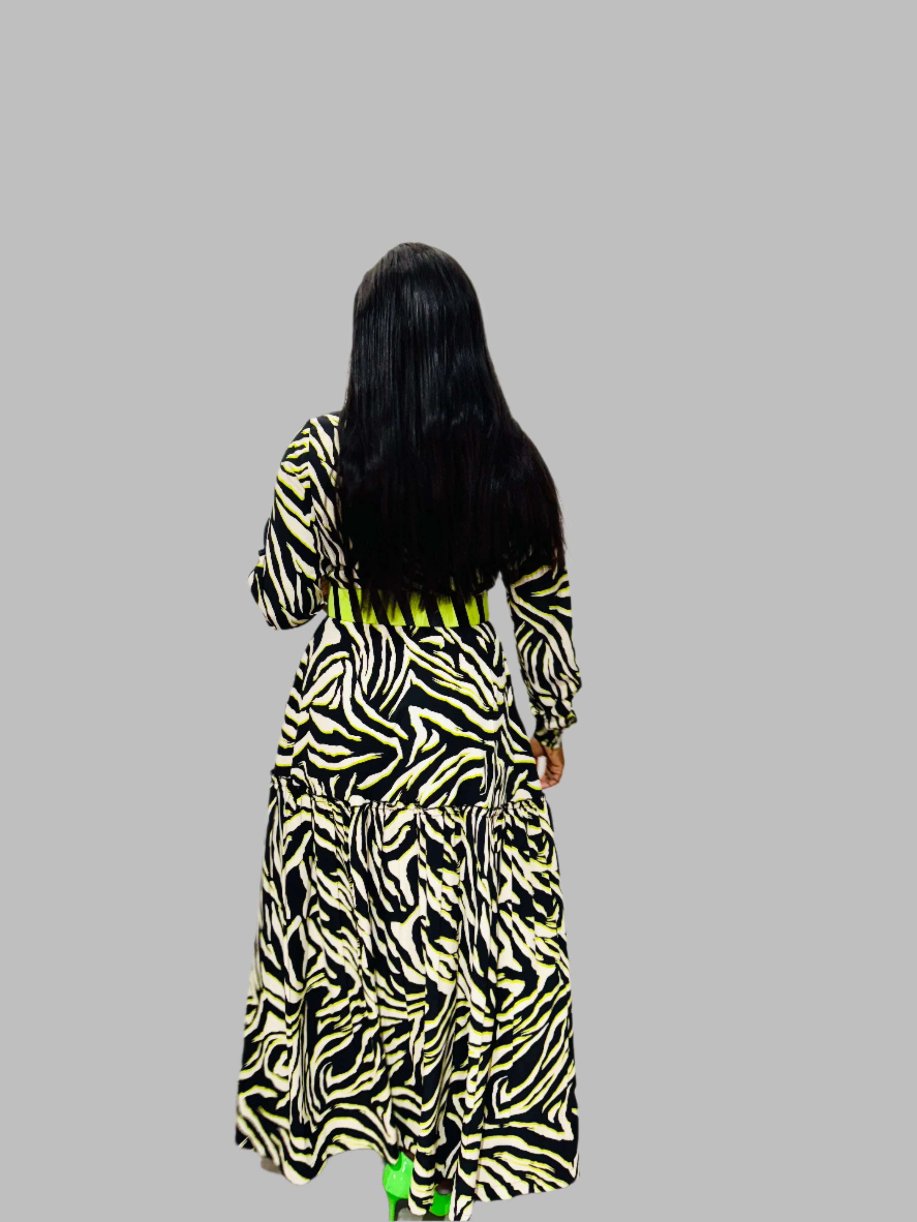 FR1072 BLACK/CREAM ANIMAL PRINT GIPSY DRESS