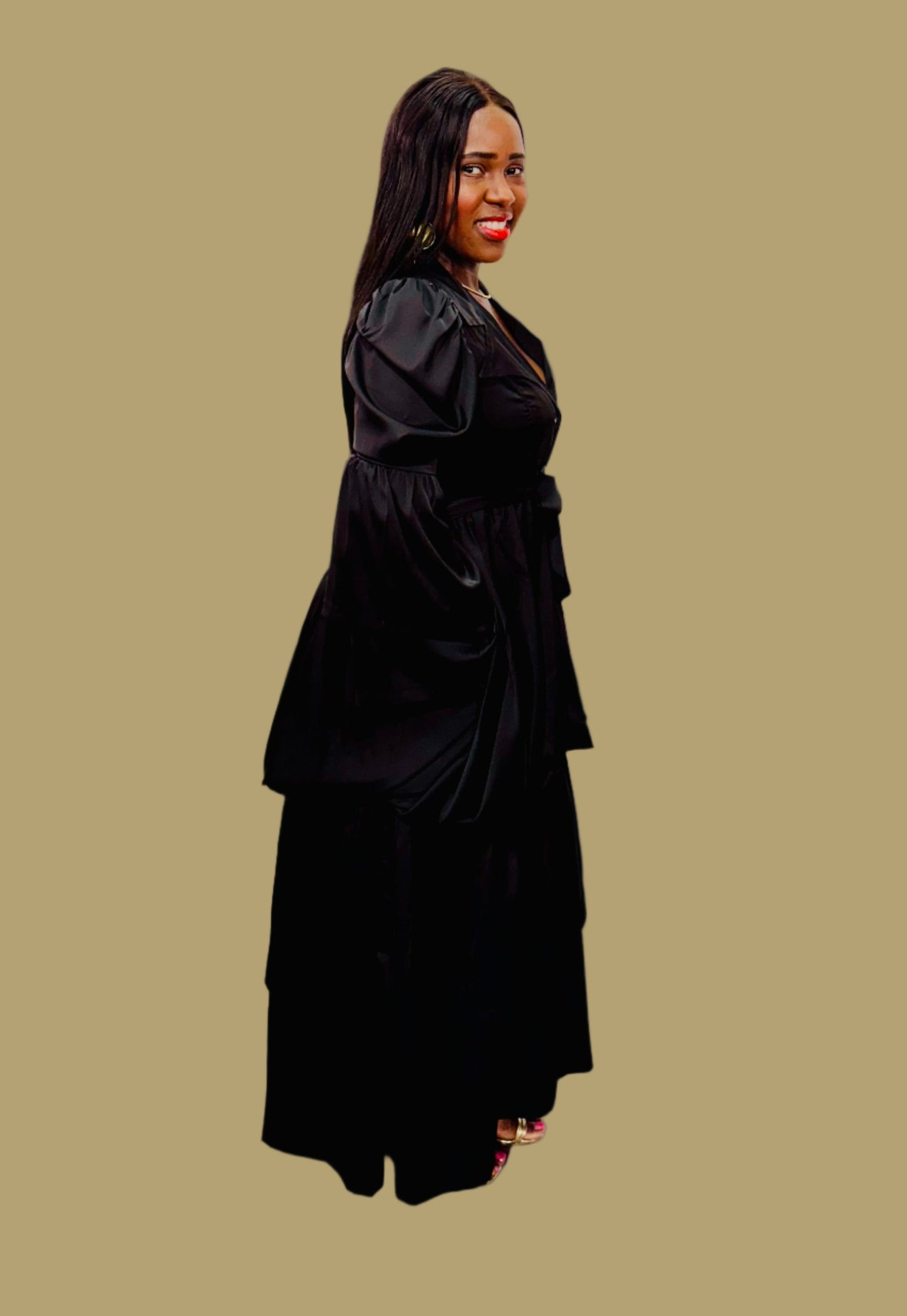 FR1074 BLACK BUBBLE FRILLED DRESS