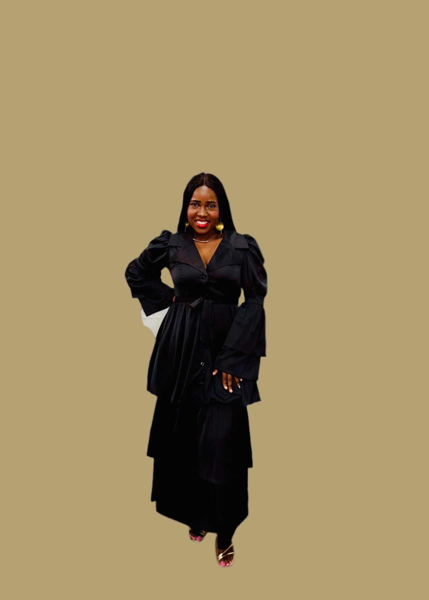 FR1074 BLACK BUBBLE FRILLED DRESS