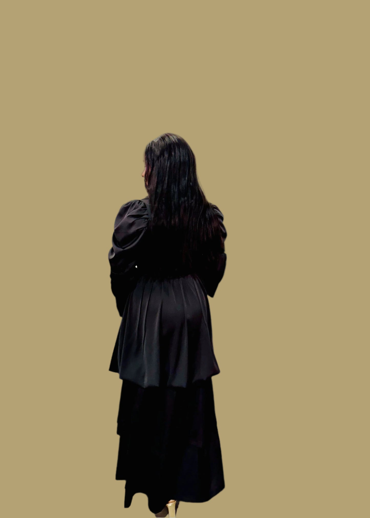 FR1074 BLACK BUBBLE FRILLED DRESS