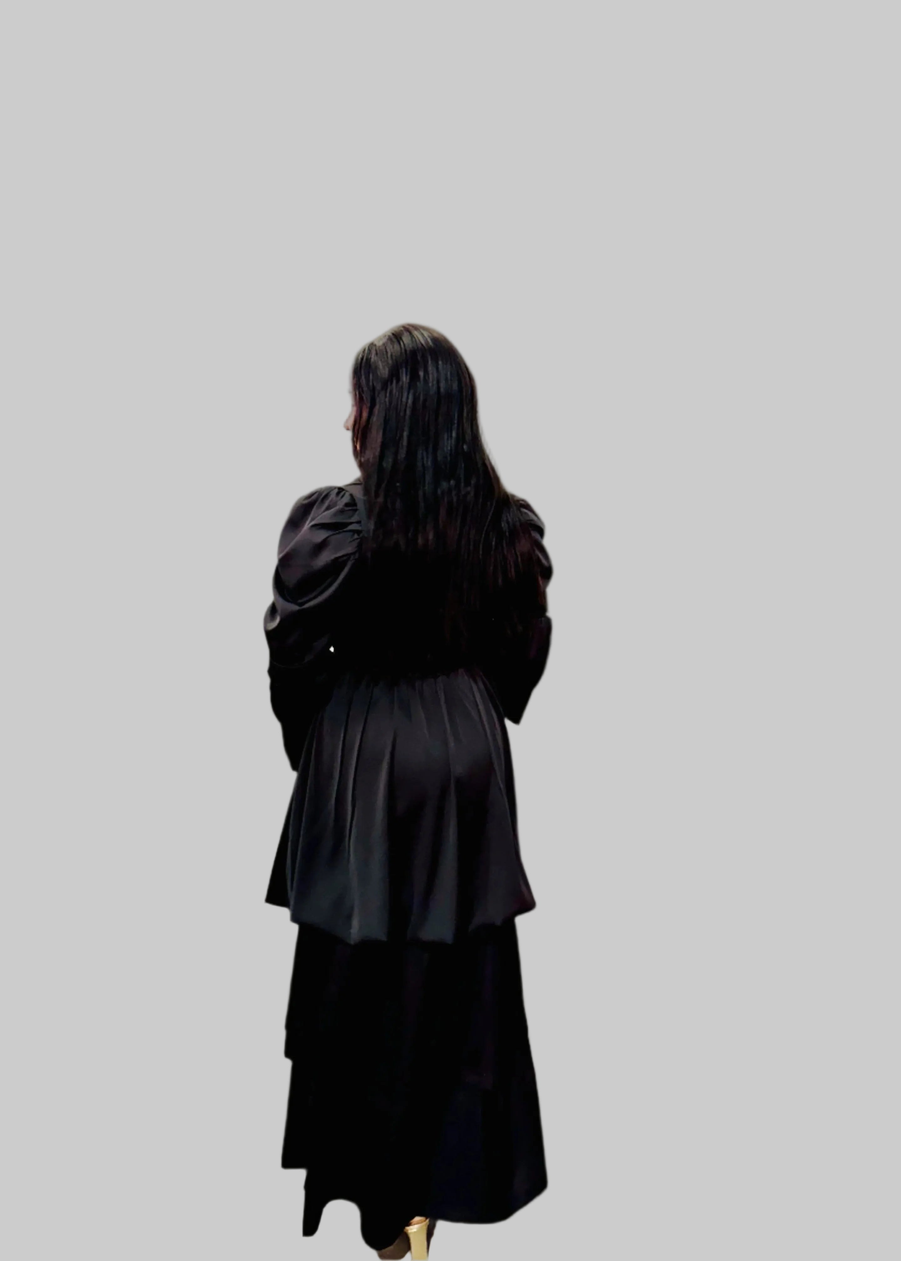 FR1074 BLACK BUBBLE FRILLED DRESS