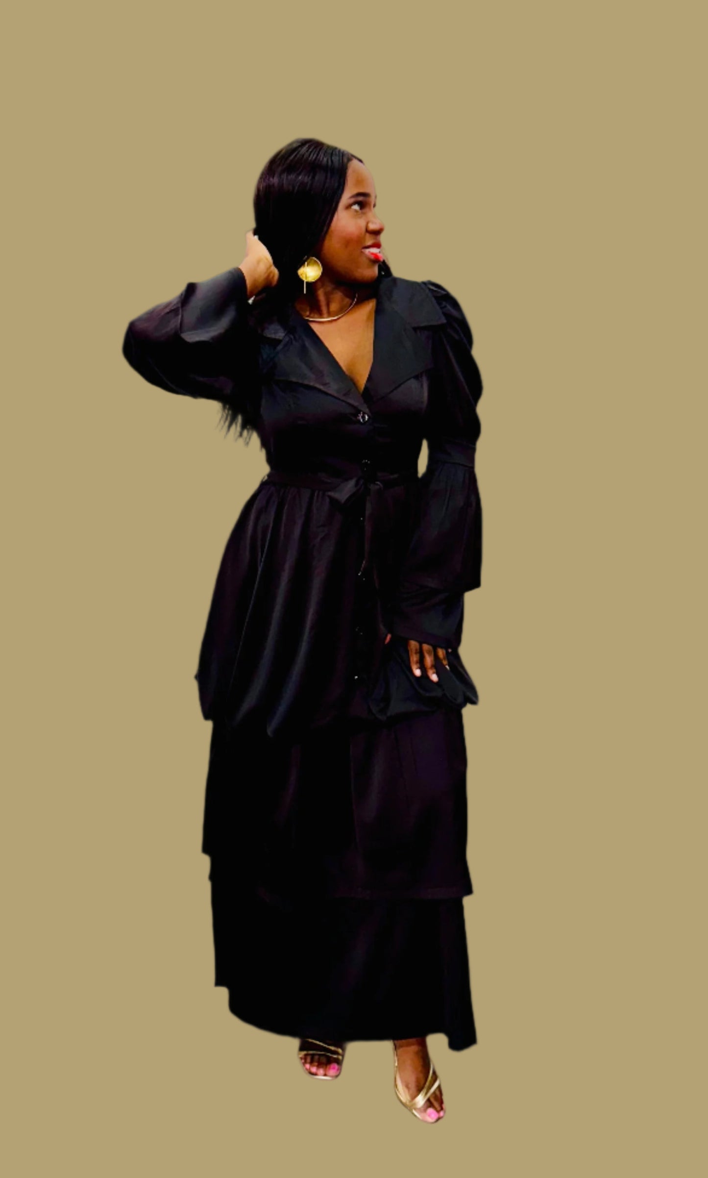 FR1074 BLACK BUBBLE FRILLED DRESS