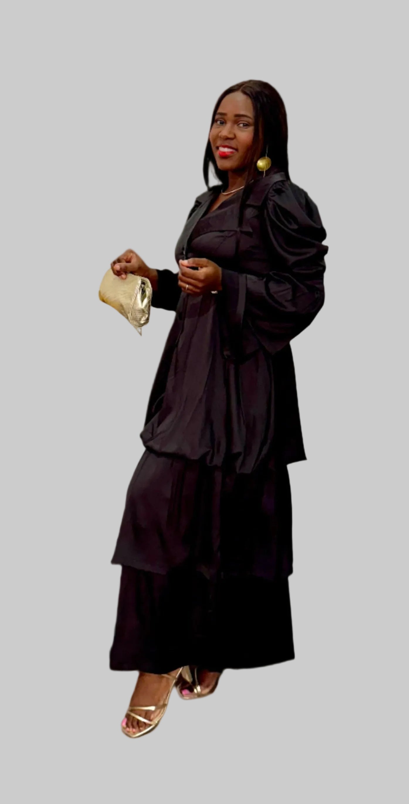 FR1074 BLACK BUBBLE FRILLED DRESS