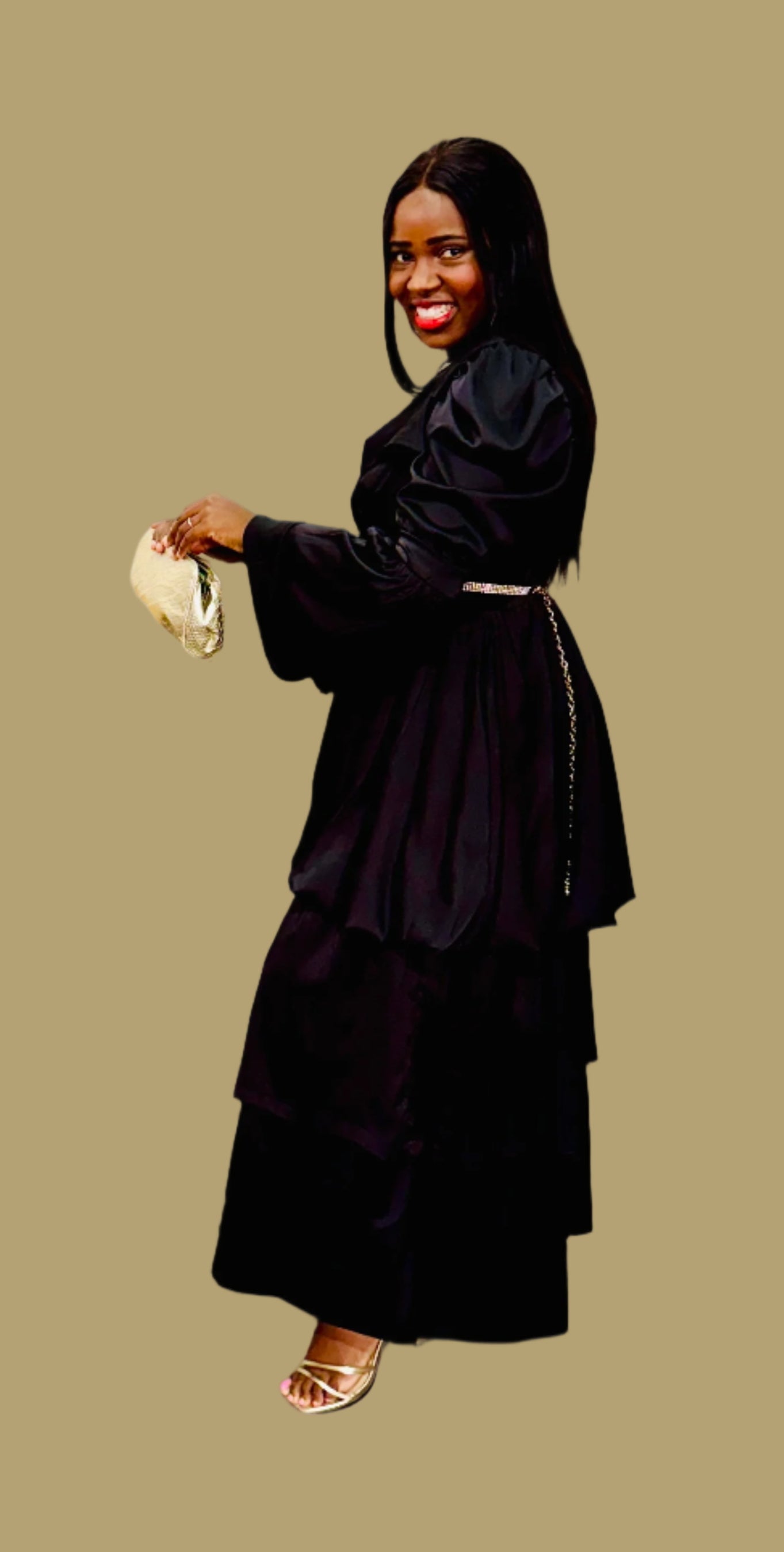 FR1074 BLACK BUBBLE FRILLED DRESS