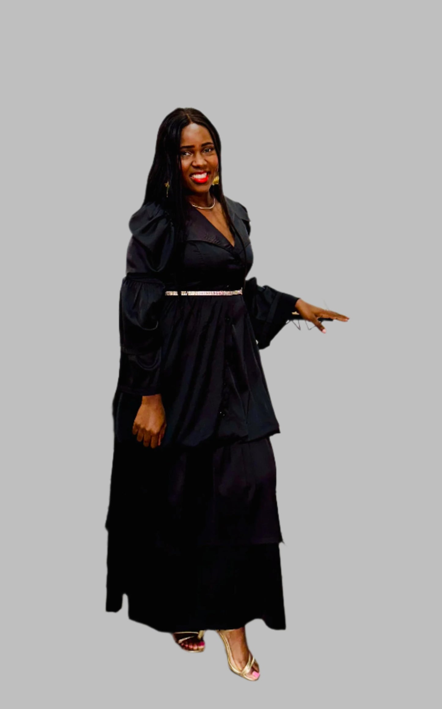 FR1074 BLACK BUBBLE FRILLED DRESS