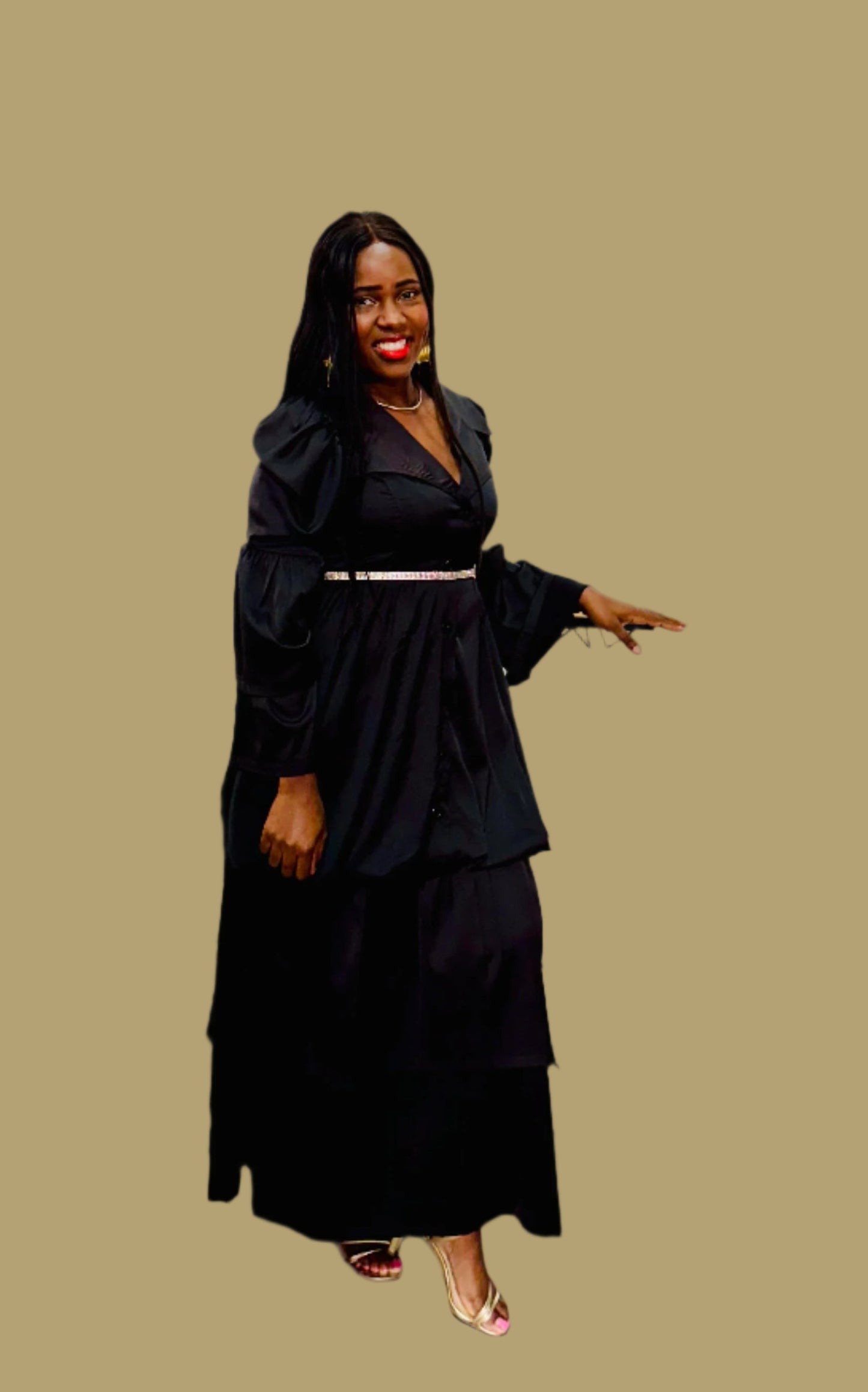 FR1074 BLACK BUBBLE FRILLED DRESS